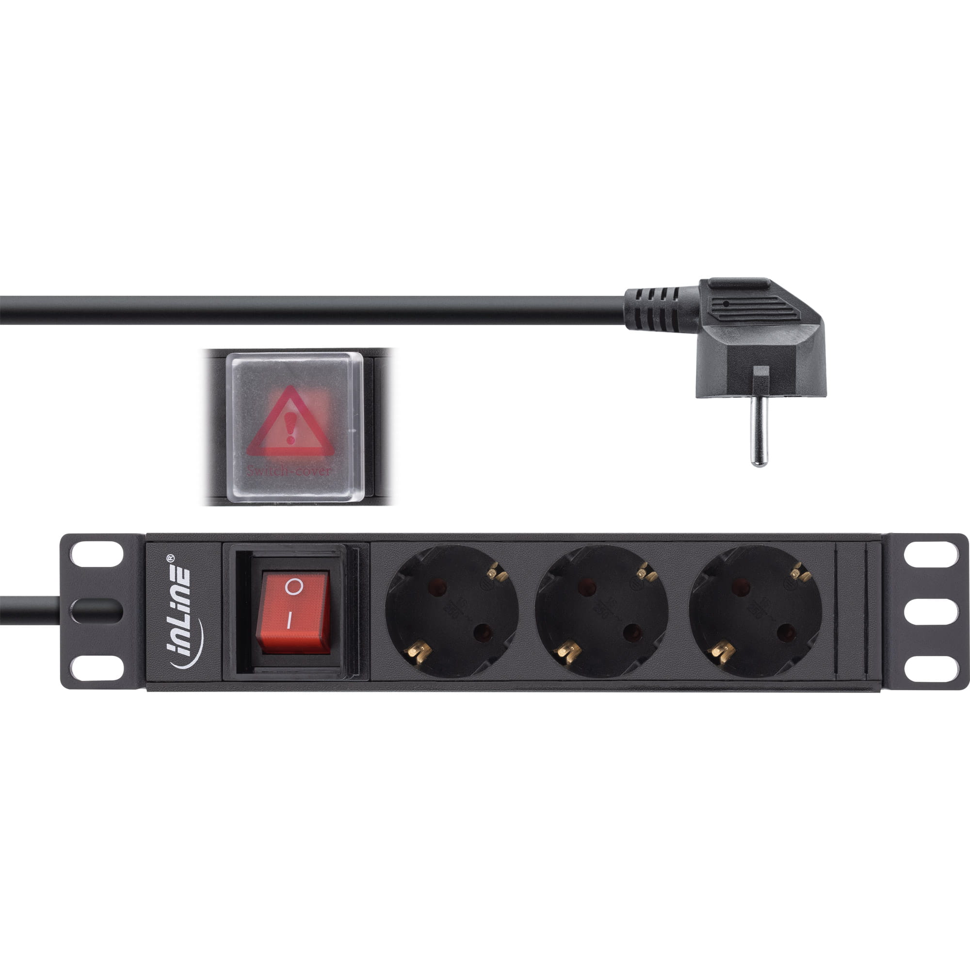 InLine 10" Steckdosenleiste - 3-fach Schutzkontakt - mit Schalter - 2m - schwarz