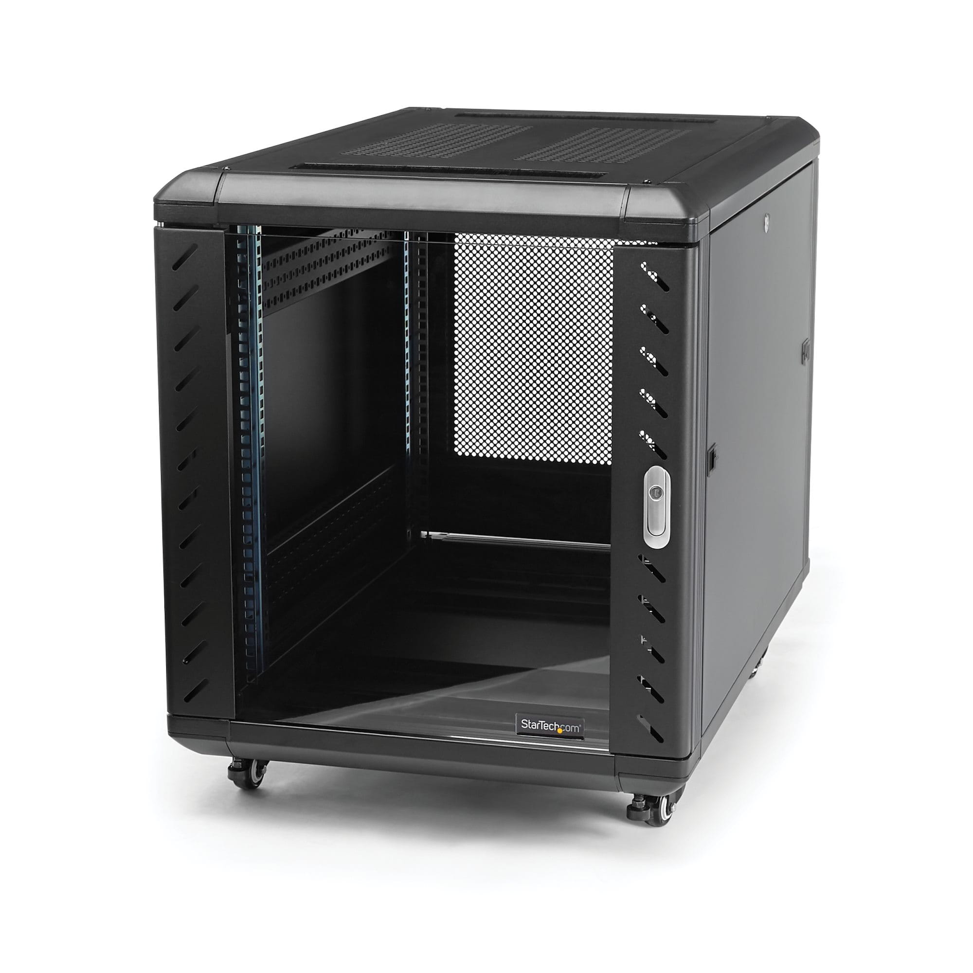 StarTech.com RK1236BKF Serverschrank (12HE, 73,7 cm tief, bis max. 800 Kg belastbar, mit Rollen, Tür mit Fenster und Schloss) - Schrank Netzwerkschrank - Schwarz - 12U - 91.4 cm (36")