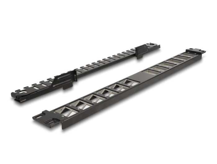 Delock Patchpanel (Blindblech) - abgewinkelt, mit Zugentlastung - Rack montierbar - Schwarz - 1U - 48.3 cm (19")