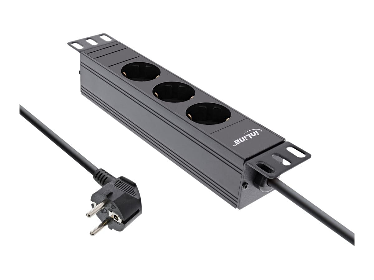 InLine 10" Steckdosenleiste - 3-fach Schutzkontakt - ohne Schalter - 2m - schwarz