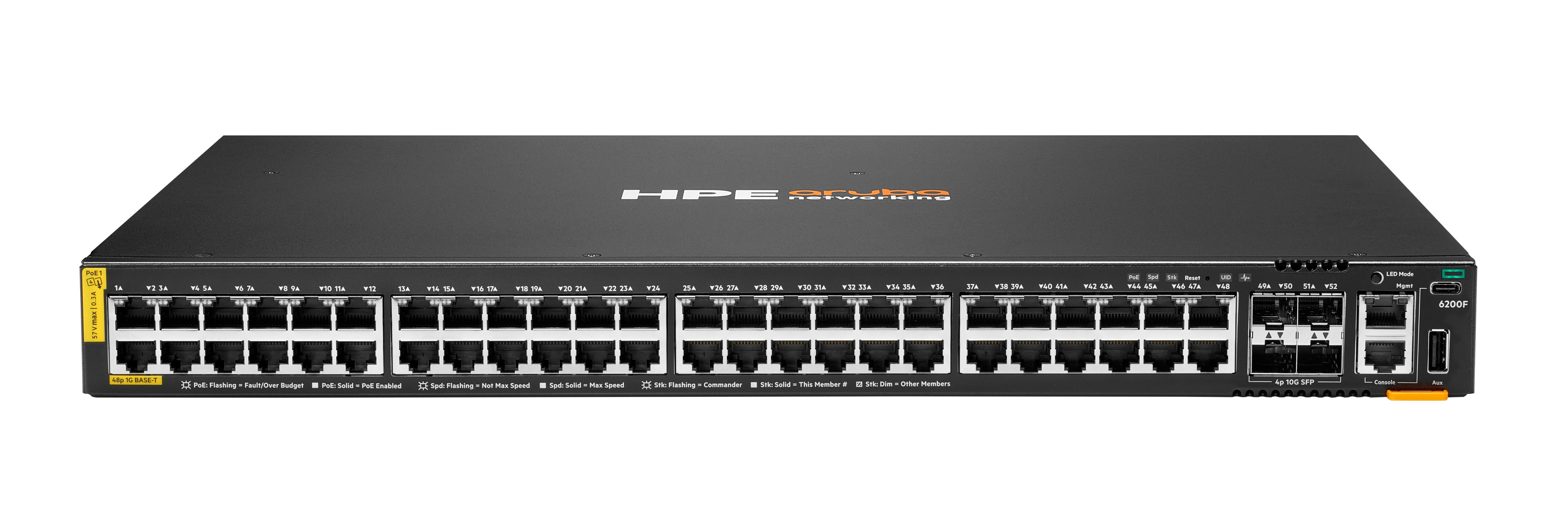 HPE Aruba Networking 6200F 48G Class4 PoE 4SFP+ 370W Switch - Switch - max. Stapelentfernung 10 km - L3 - managed - 48 x 10/100/1000 (PoE+)