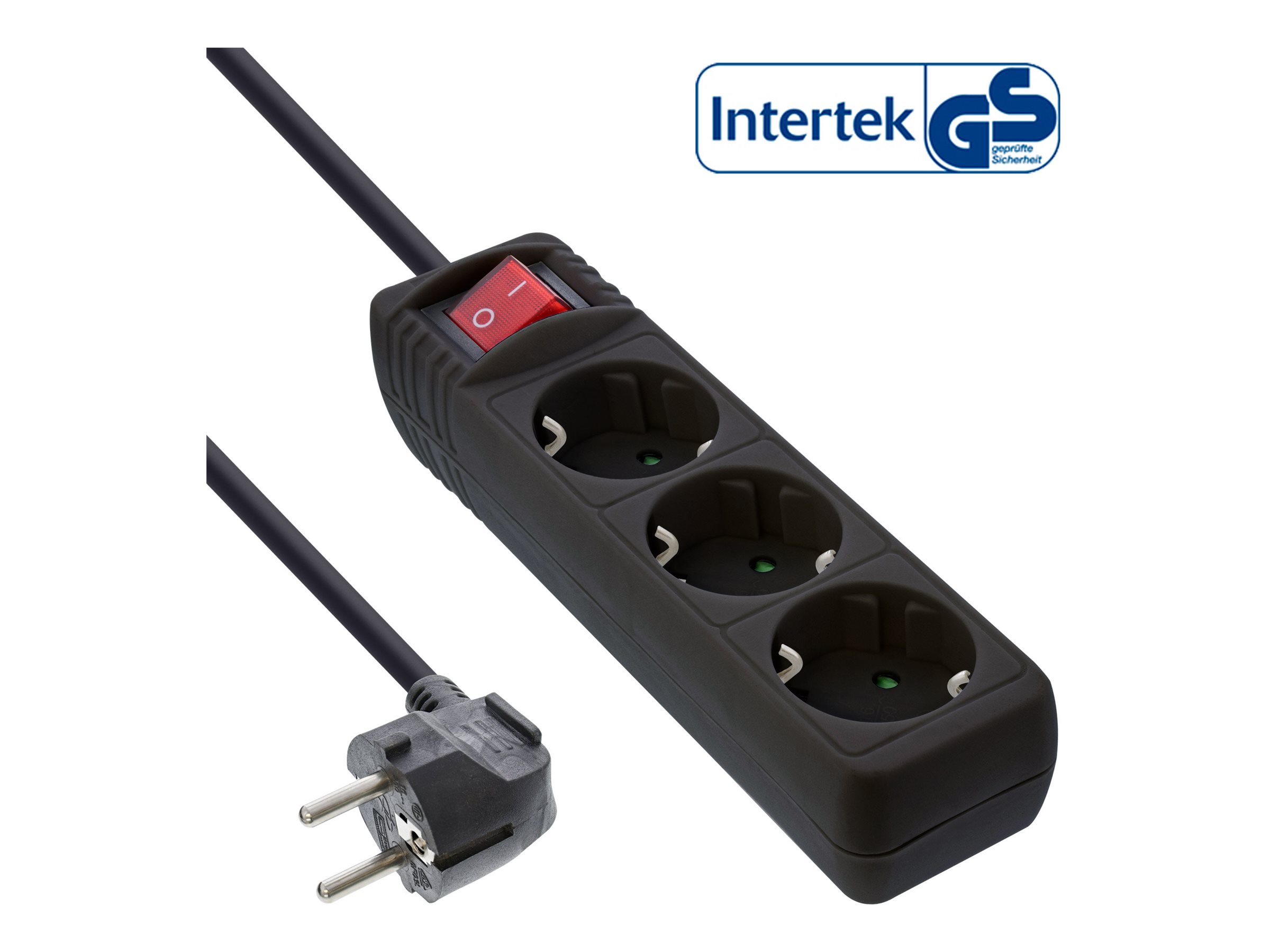 InLine Steckdosenleiste - 3-fach Schutzkontakt - mit Schalter - schwarz - 5m