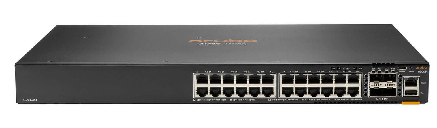 HPE Aruba Networking 6200F 24G Class4 PoE 4SFP+ 370W Switch - Switch - max. Stapelentfernung 10 km - L3 - managed - 24 x 10/100/1000 (PoE+)