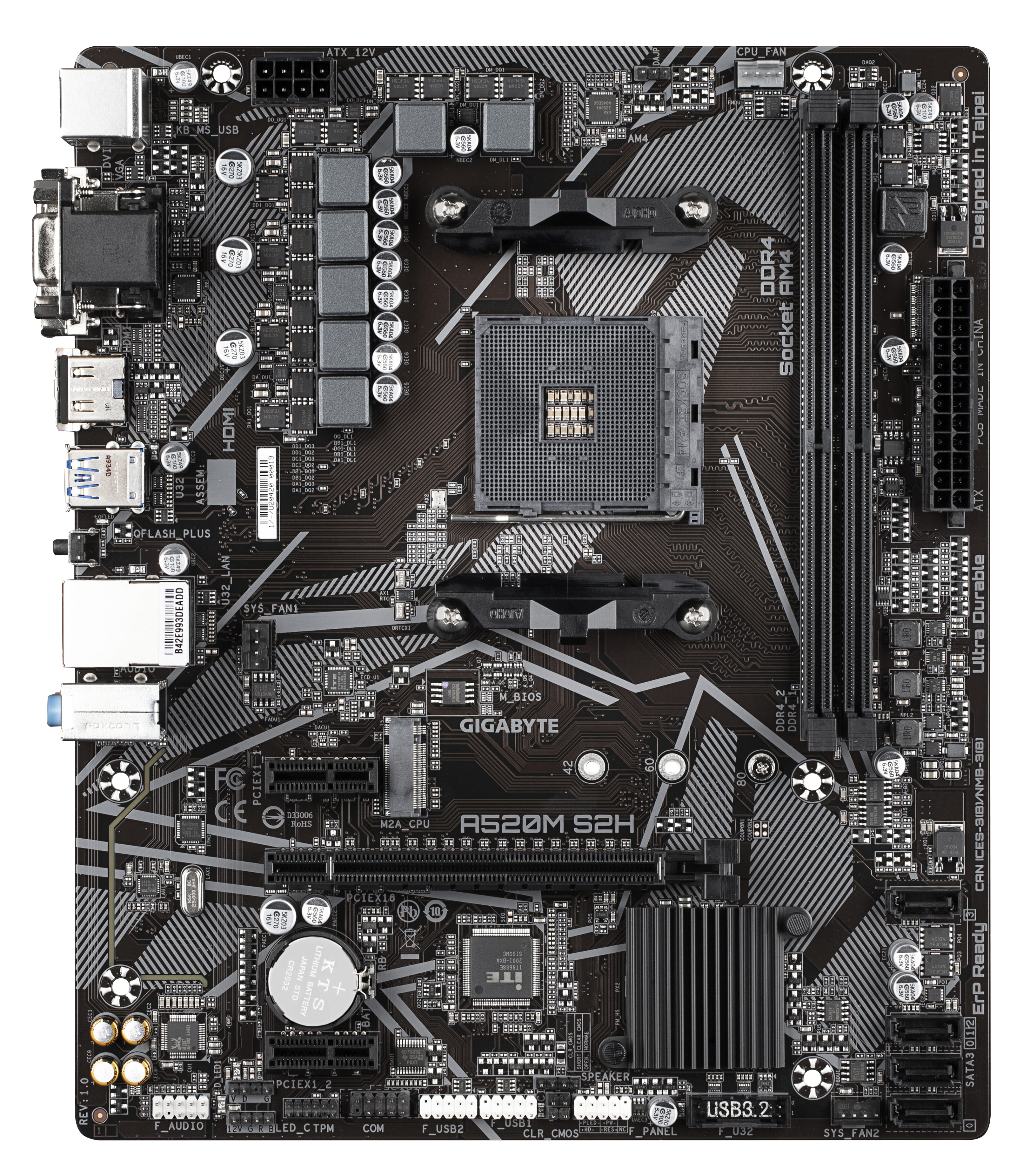 Gigabyte A520M S2H - 1.0 - Motherboard - micro ATX - Socket AM4 - AMD A520 Chipsatz - USB 3.2 Gen 1 - Gigabit LAN - Onboard-Grafik (CPU erforderlich)
