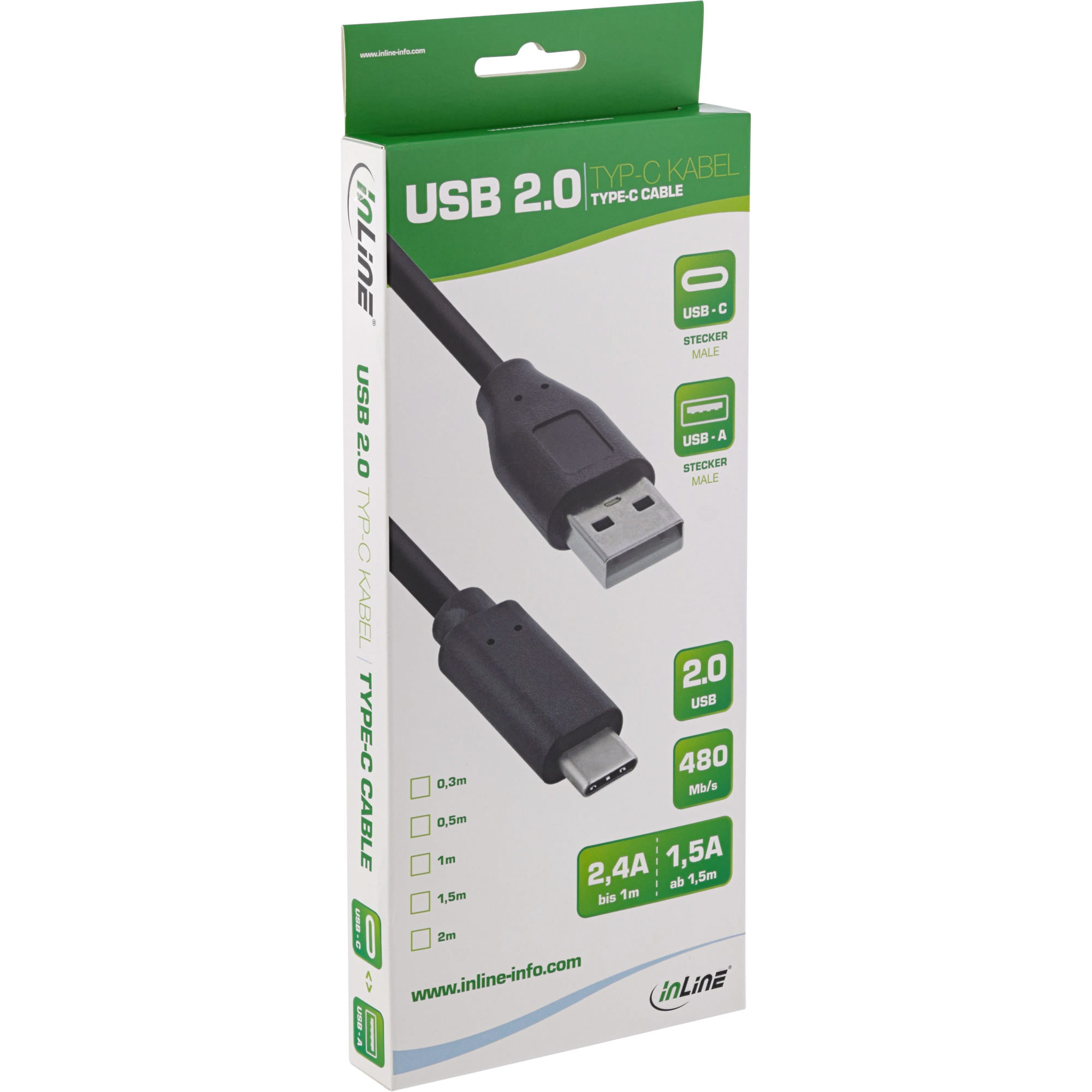 InLine USB 2.0 Kabel - USB-C Stecker an A Stecker - schwarz - 5m