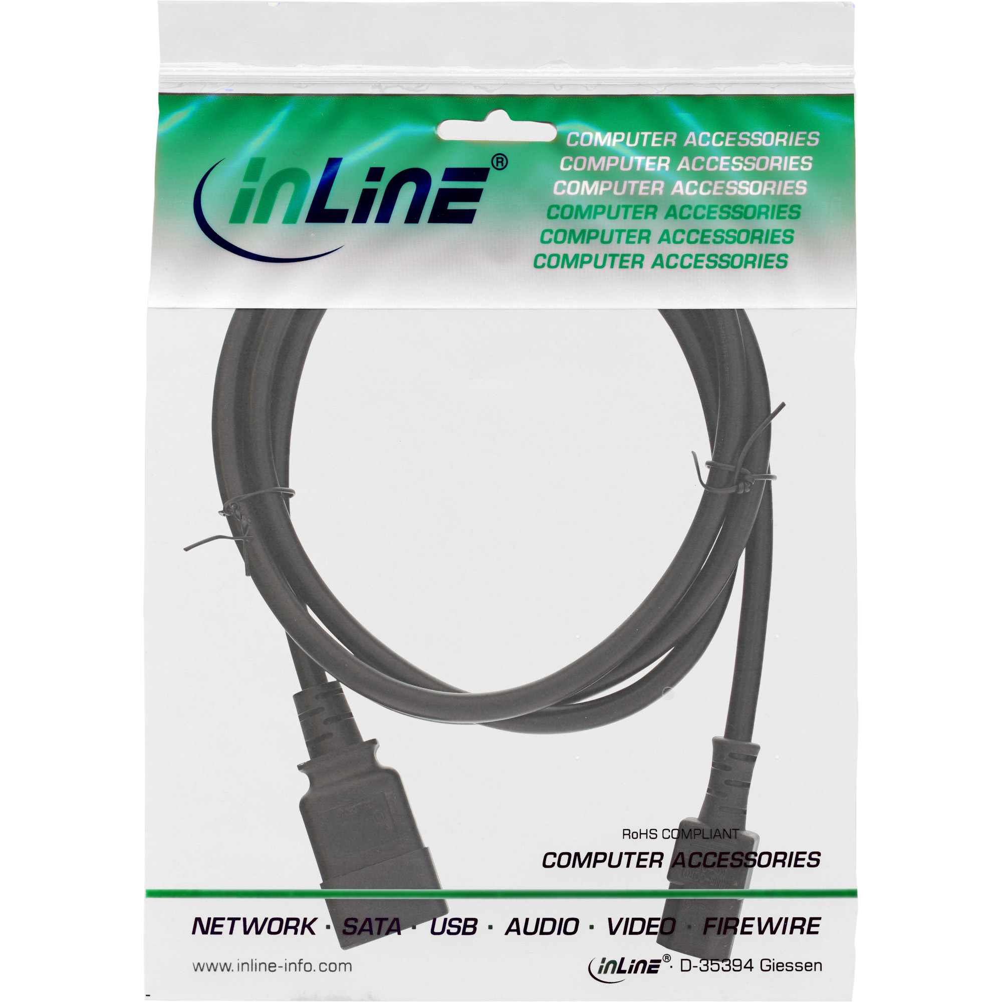 InLine Netz Adapterkabel - IEC 60320 C20 auf C13 - 3x1,5mm² - max 10A - 1m