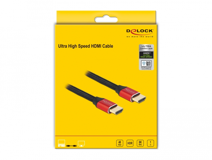 Delock Ultra High Speed - HDMI-Kabel - HDMI männlich zu HDMI männlich - 1 m - Dreifachisolierung - Rot - hauchvergoldete Kontakte, unterstützt 8K 60 Hz (7680 x 4320)
