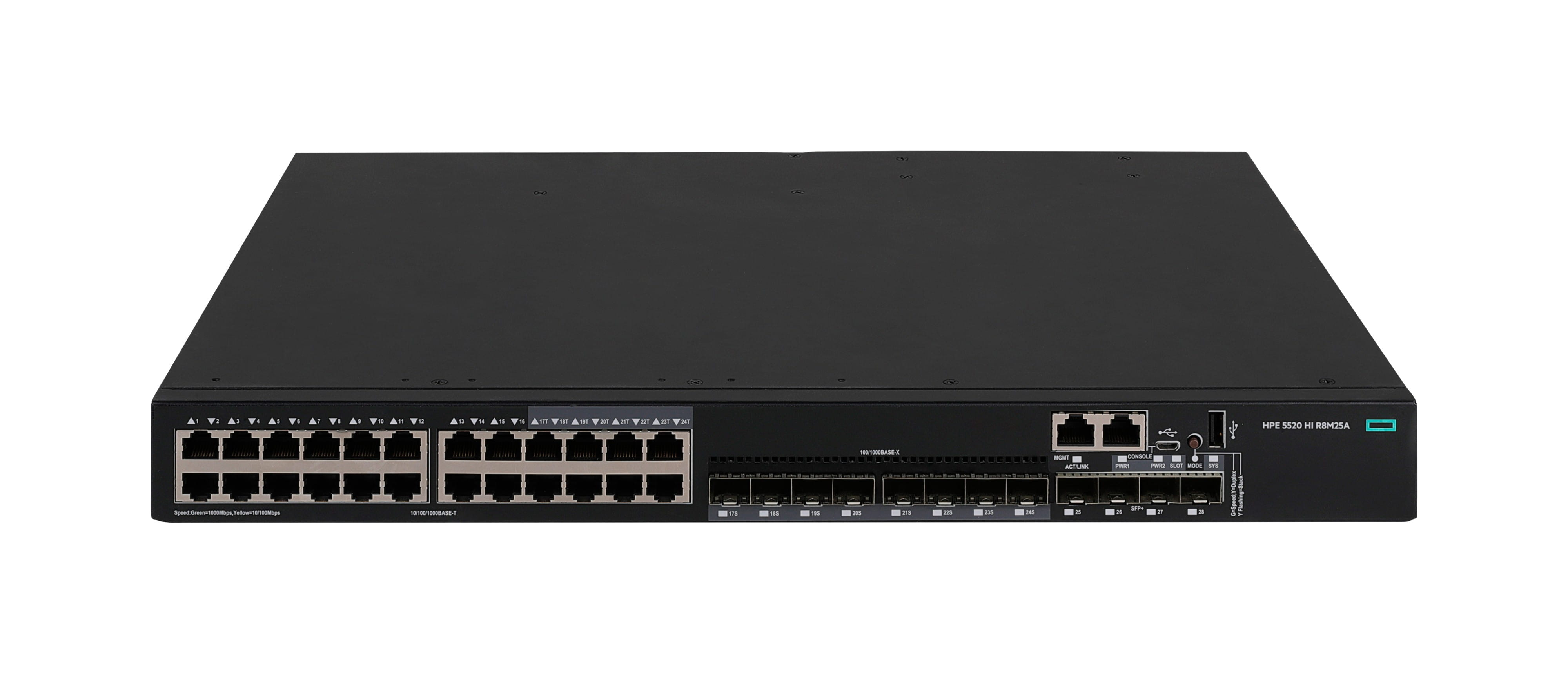 HPE Networking Comware 5520HI 24p SFP 1G 4p SFP+ 1G/10G 1-slot TAA Switch - Switch - 1 Steckplatz für Erweiterungsmodul - L3 - managed - 16 x 100/1000 / SFP + 8 x 10/100/1000 + 4 x 1 Gigabit / 10 Gigabit SFP+ + 4 x 1 Gigabit / 10 Gigabit SFP+ (Uplink /