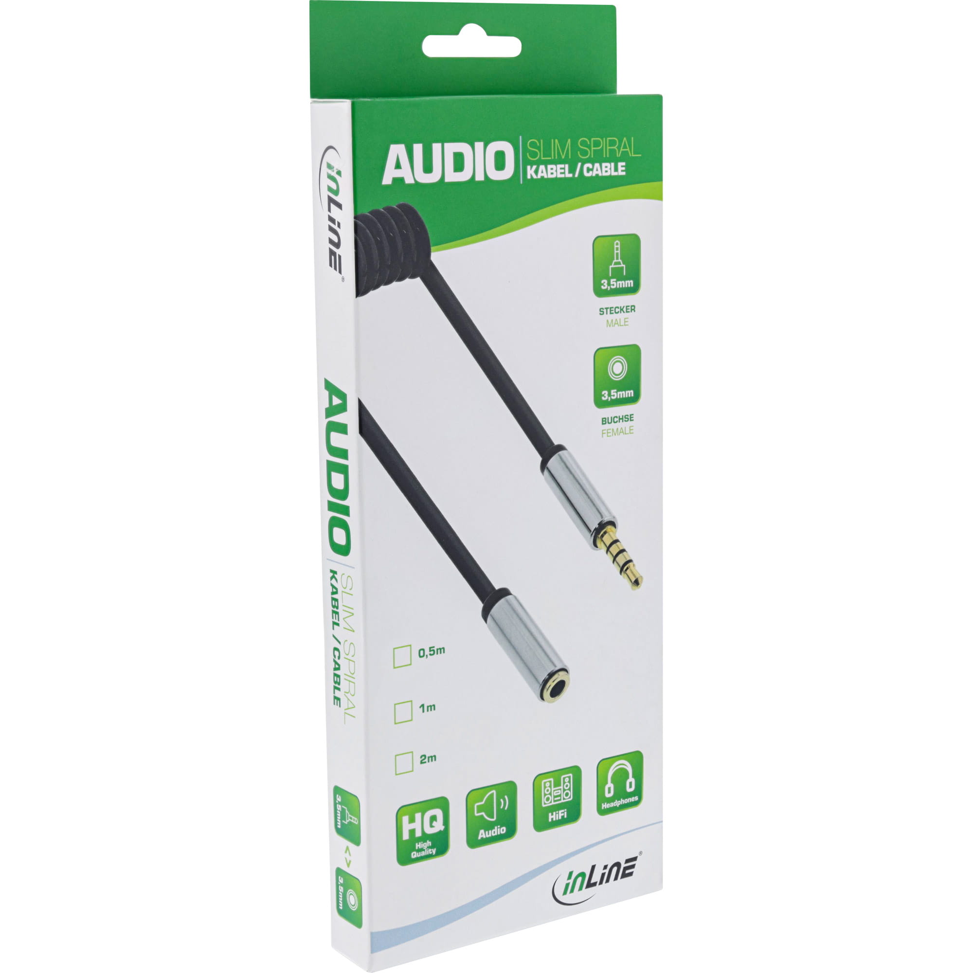 InLine Slim Audio Spiralkabel Klinke 3,5mm ST/BU - 4-polig - Stereo - 2m