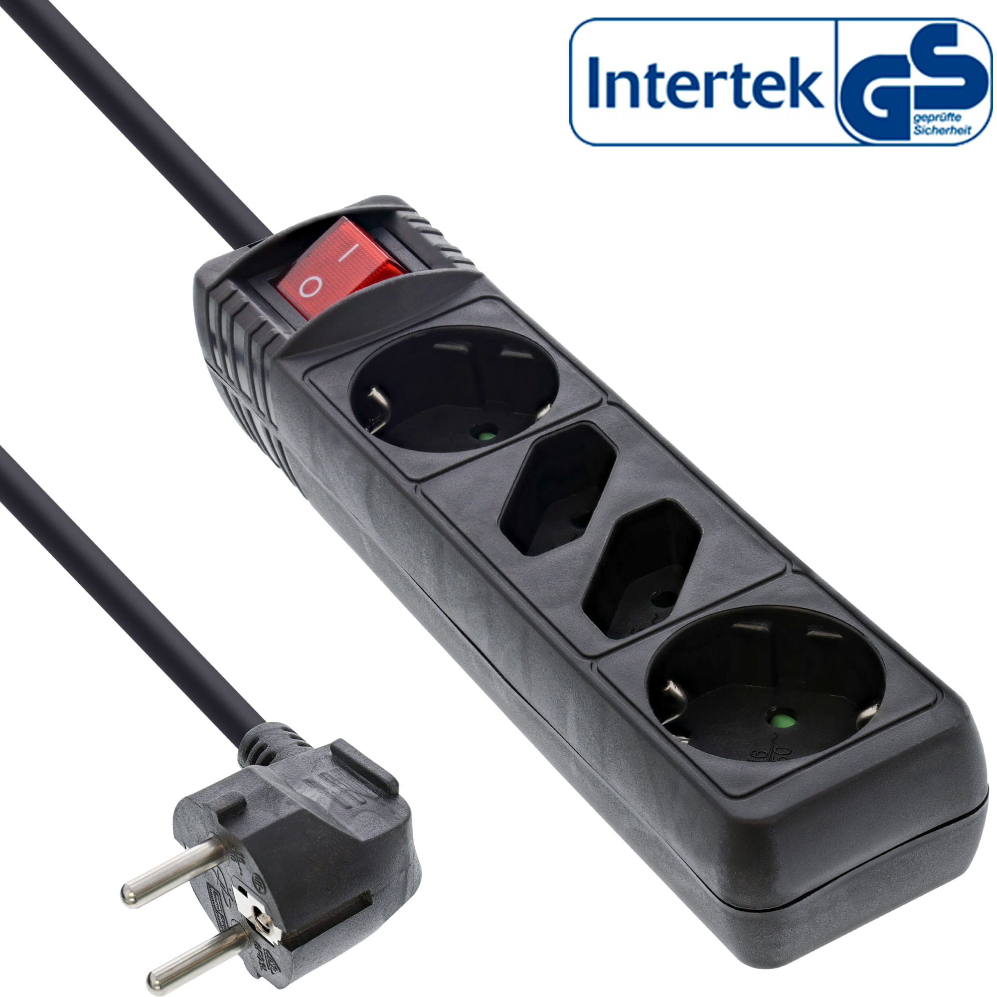InLine Steckdosenleiste - 4-fach - 2x Schutzkontakt + 2x Euro - schwarz - 1,5m