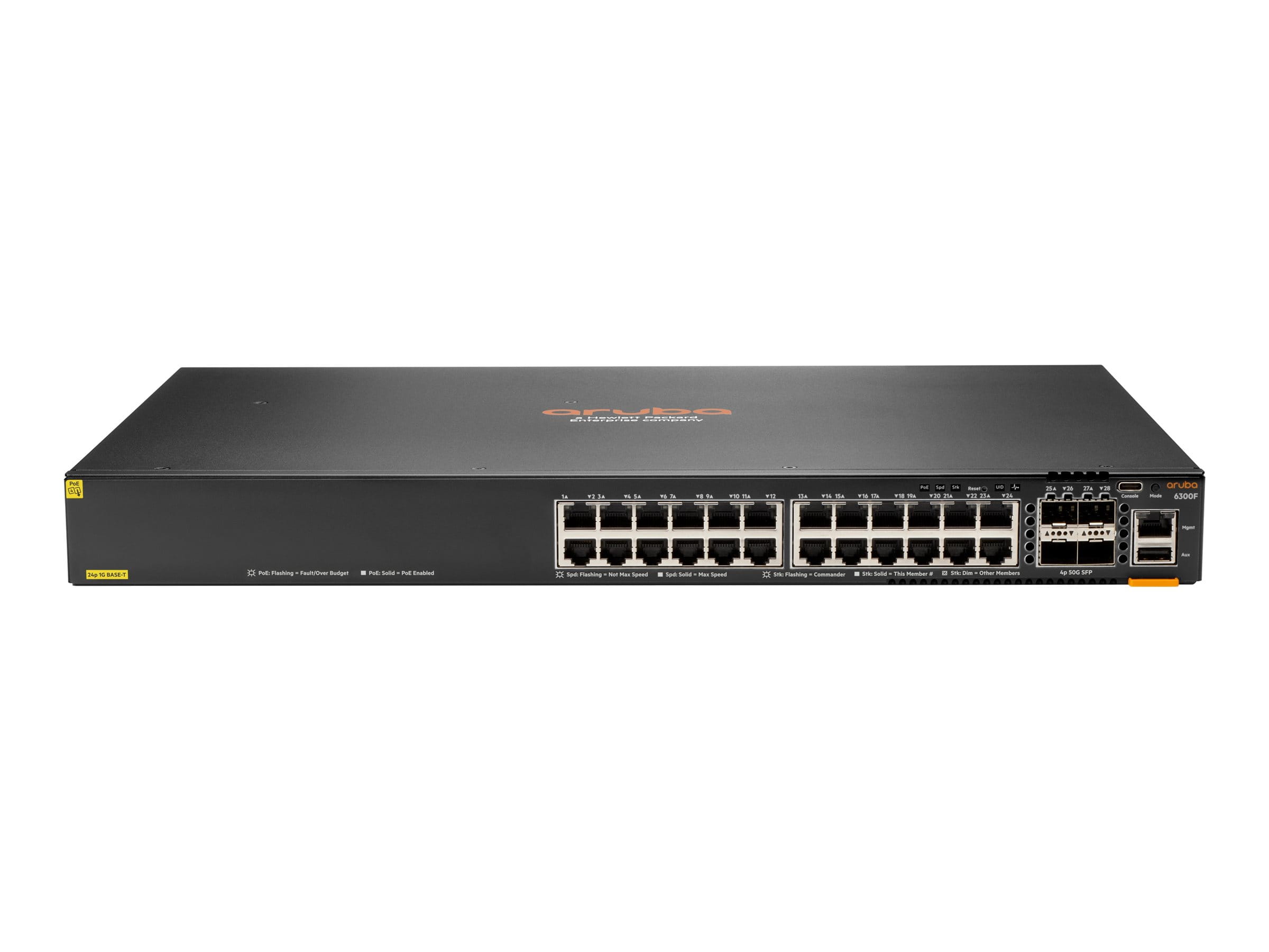 HPE Aruba Networking CX 6300F - Switch - nur horizontale Oberflächenmontage - L3 - managed - 24 x 10/100/1000 (PoE+)