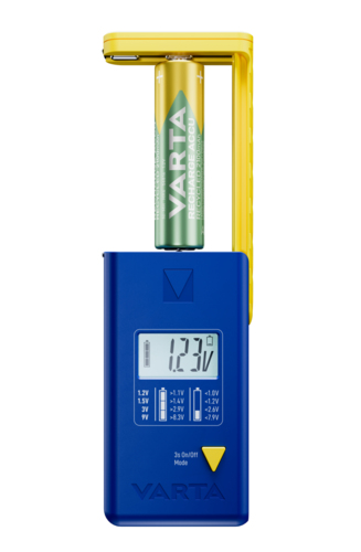 Varta LCD Battery Tester, 9v, AA, AAA, C, D, Alkali, Lithium-Ion (Li-Ion), Nickel-Metallhydrid (NiMH), Blau, Gelb