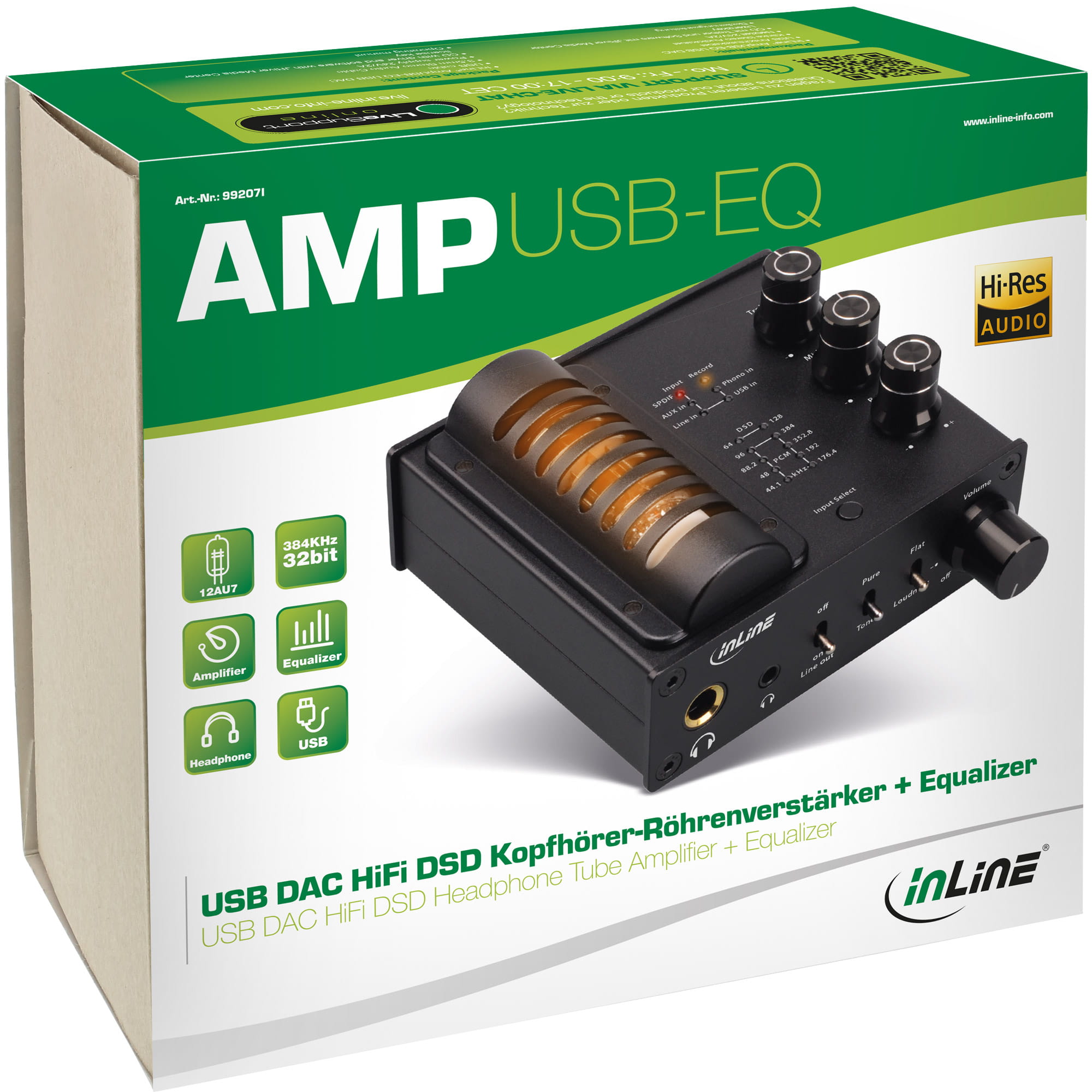 InLine AmpUSB-EQ - Hi-Res DSD Kopfhörer-Röhrenverstärker+ Equalizer - USB DAC
