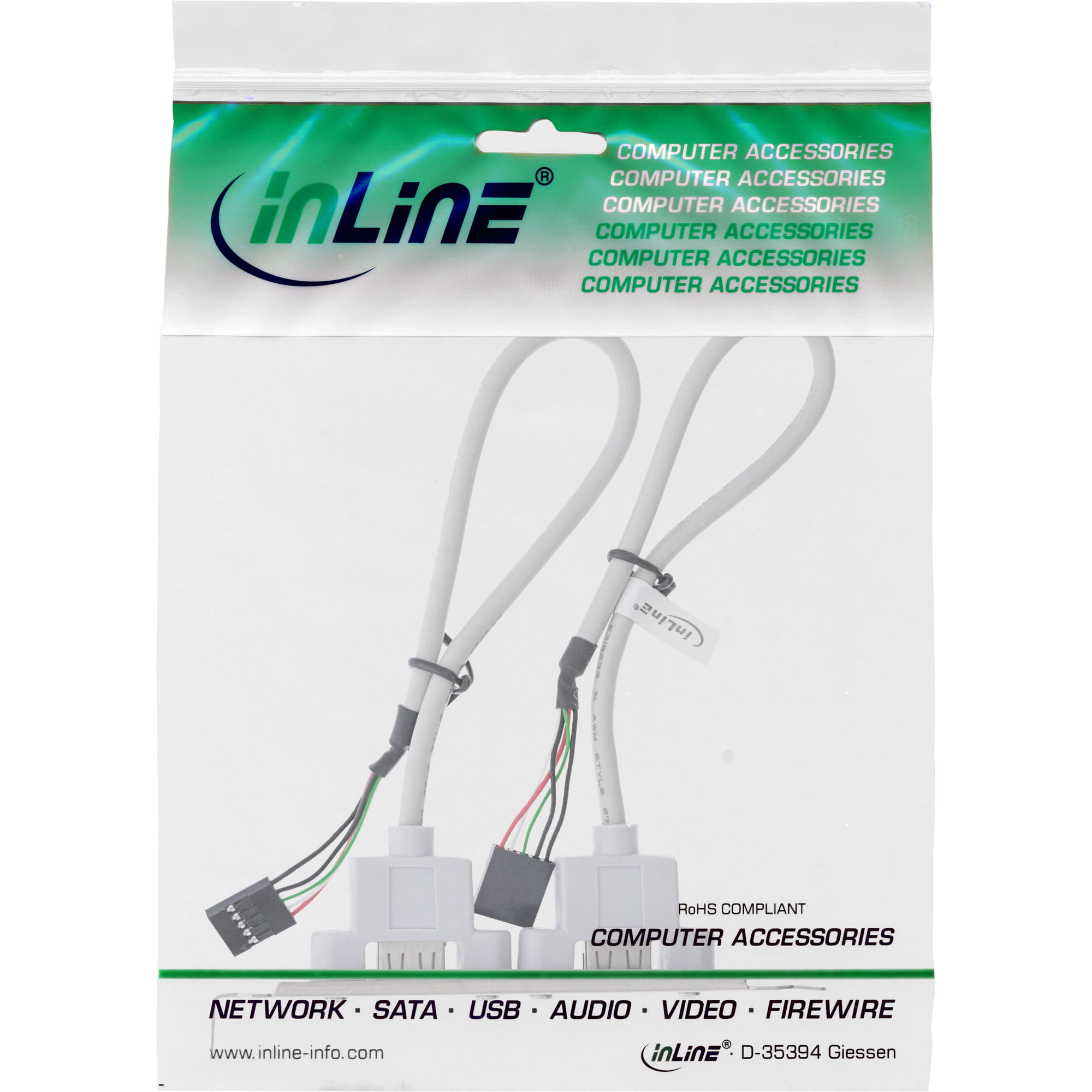 InLine Slotblech USB 2.0 - 2x USB Buchse auf 2x 5pol Pfostenverbinder - 0,3m
