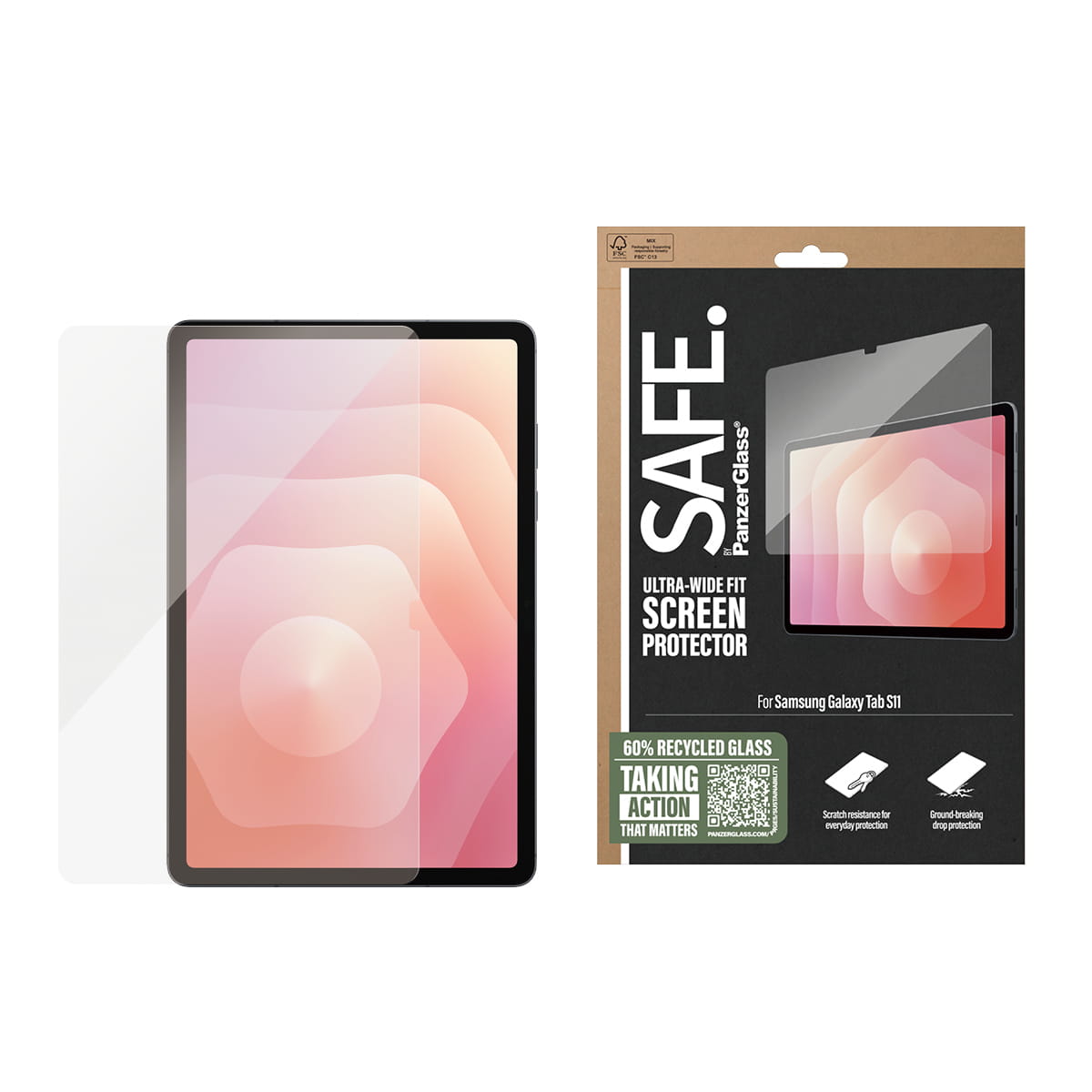 PanzerGlass SAFE. by ® Displayschutz Samsung Tab S11 | Ultra-Wide Fit, Samsung, Samsung - Galaxy Tab S11, Trockene Anwendung, Kratzresistent, Schockresistent, Transparent, 1 Stück(e)