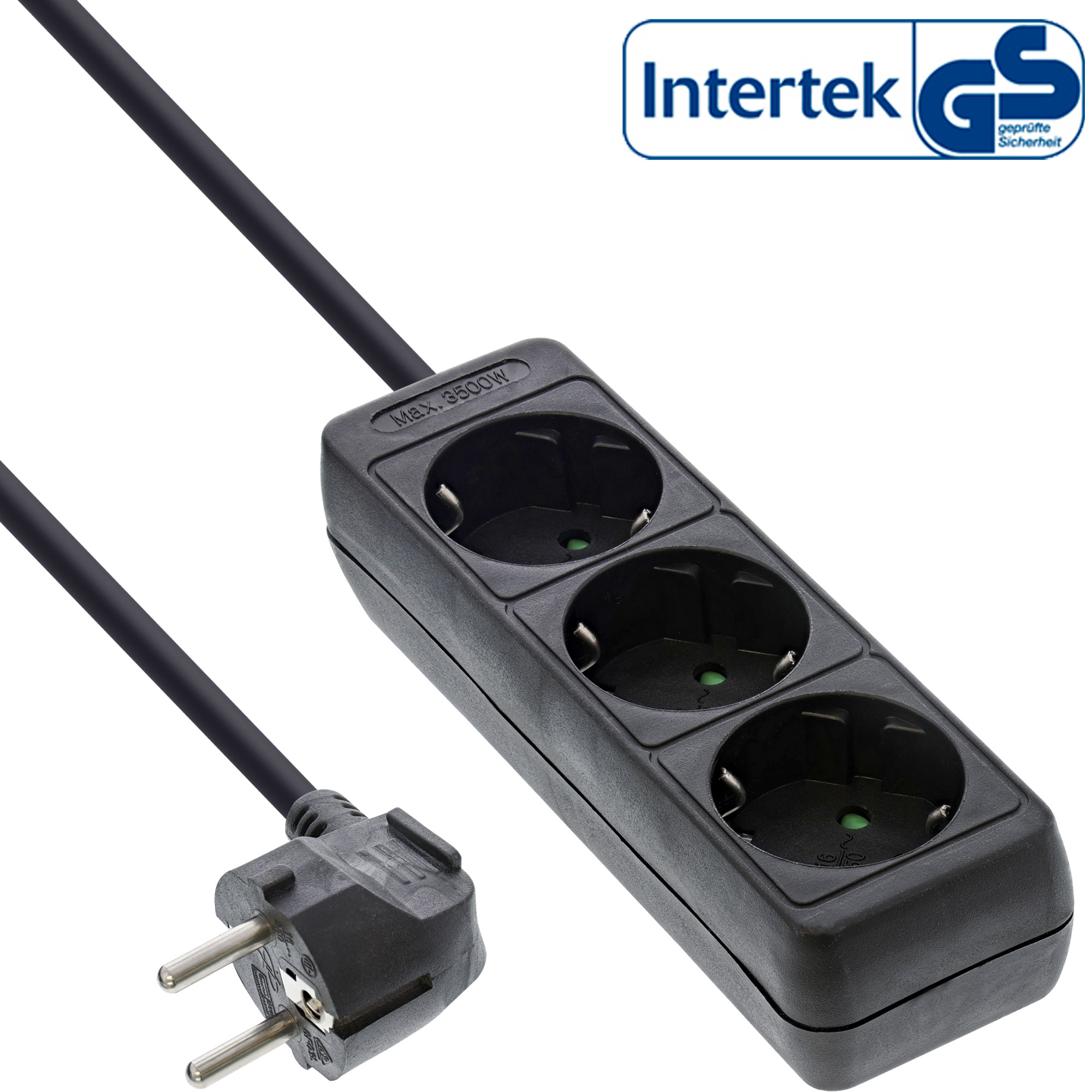 InLine Steckdosenleiste - 3-fach Schutzkontakt - schwarz - 1,5m