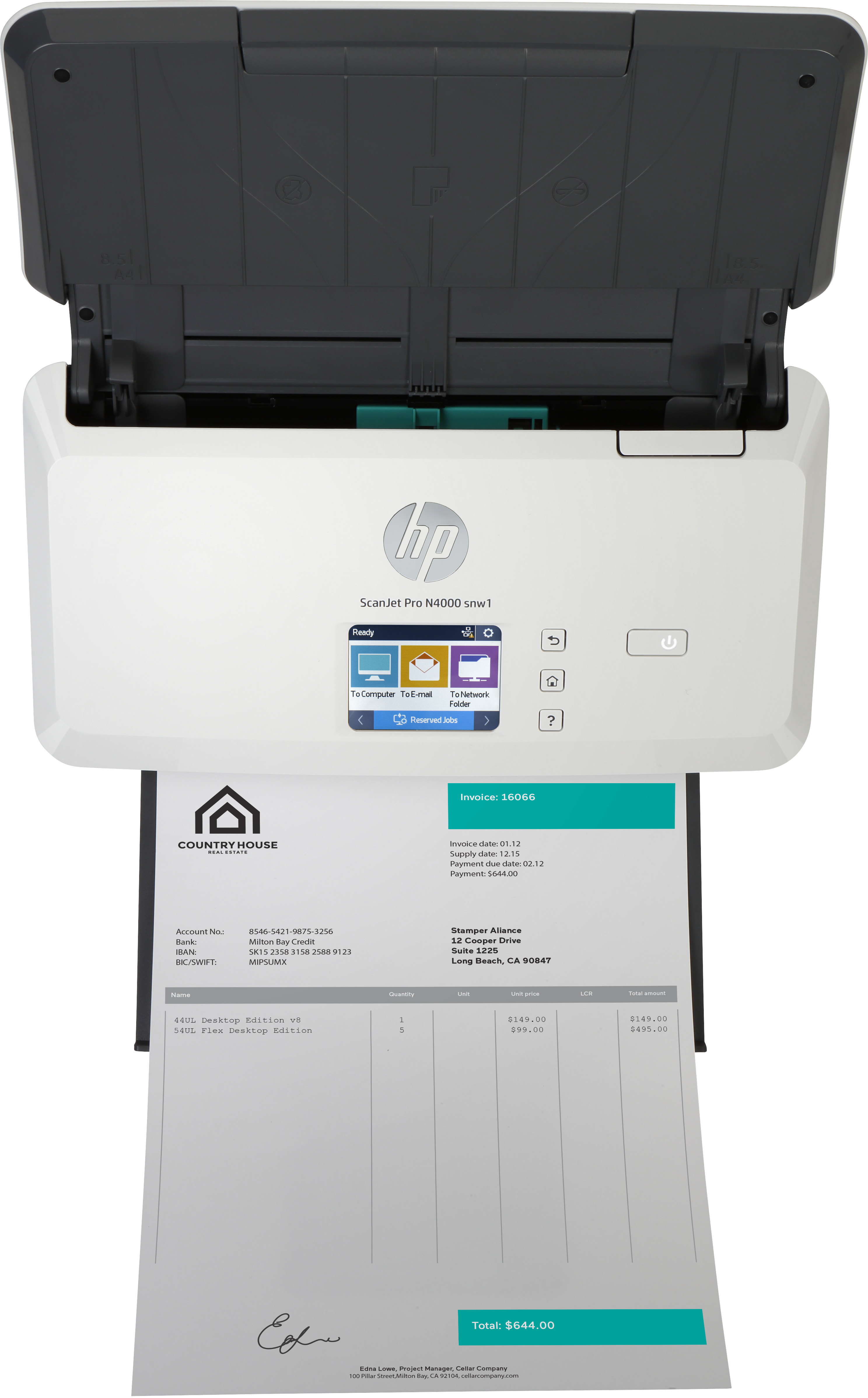 HP Scanjet Pro N4000 snw1 Sheet-feed - Dokumentenscanner - CMOS / CIS - Duplex - 216 x 3100 mm - 600 dpi x 600 dpi - bis zu 40 Seiten/Min. (einfarbig)