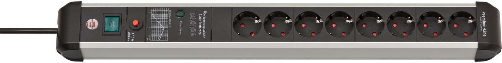 Brennenstuhl 1391010800, 3 m, Drinnen, Abgewinkelt, IP20, Schwarz, Silber, 8 AC-Ausgänge