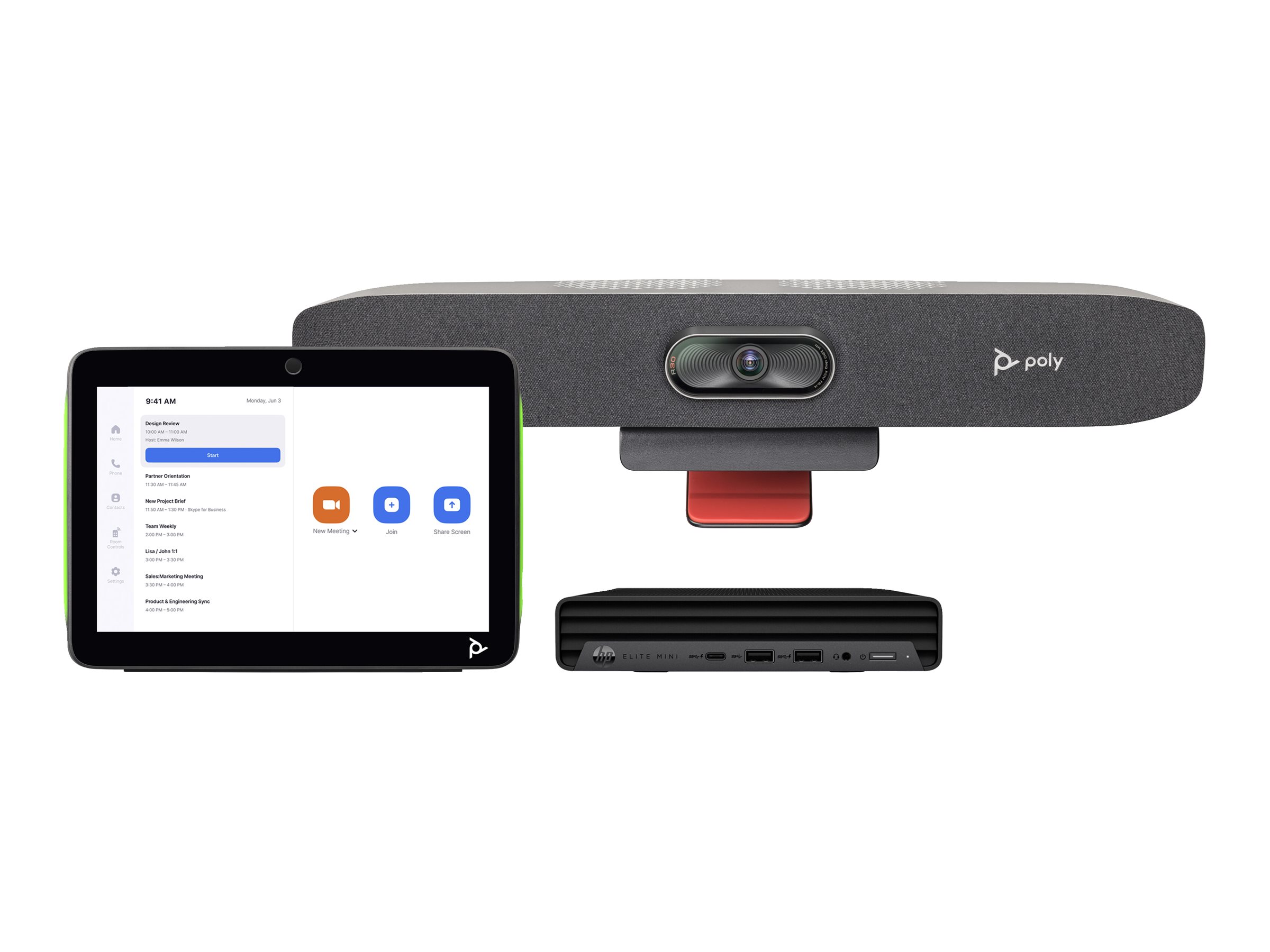 Poly Studio Small Room Bundle - Für Zoom Rooms - Kit für Videokonferenzen (HP Mini Conferencing PC, Poly Studio R30 video bar, Poly TC10 Touchcontroller)