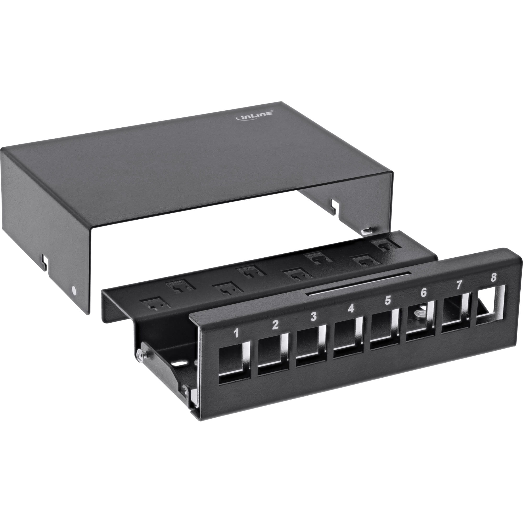InLine Patchfeld-Dose Aufputz für 8x Keystone RJ45 - Metall - schwarz RAL9005