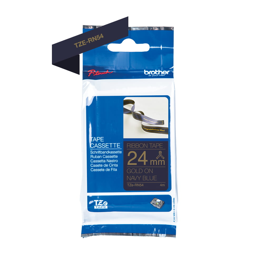 Brother TZe-Rn54 - Seidig - Gold auf Marineblau - Rolle (2,4 cm x 4 m)