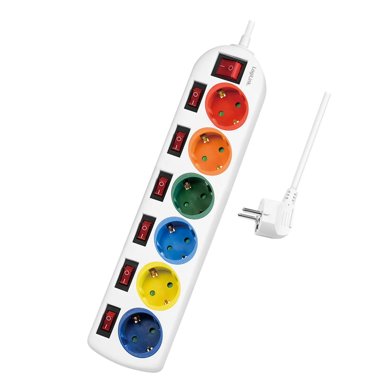 LogiLink Multicolor - Steckdosenleiste - Wechselstrom 250 V - 3680 Watt - Ausgangsanschlüsse: 6 (6 x Leistungs-CEE 7/3)