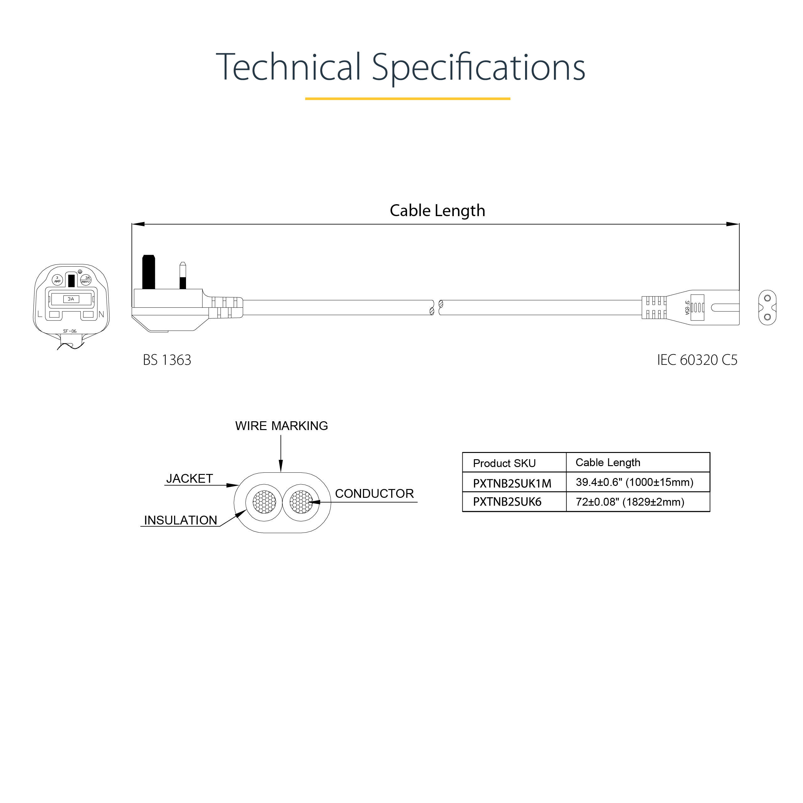 StarTech.com 1 m GB Laptop Ladekabel, BS 1363 Stecker auf C7, 2,5A 250V, 18AWG, Schwarz, Laptop Ersatzkabel, Drucker Stromkabel, UK Laptop Stromkabel/Netztkabel - UL gelistet (PXTNB2SUK1M)