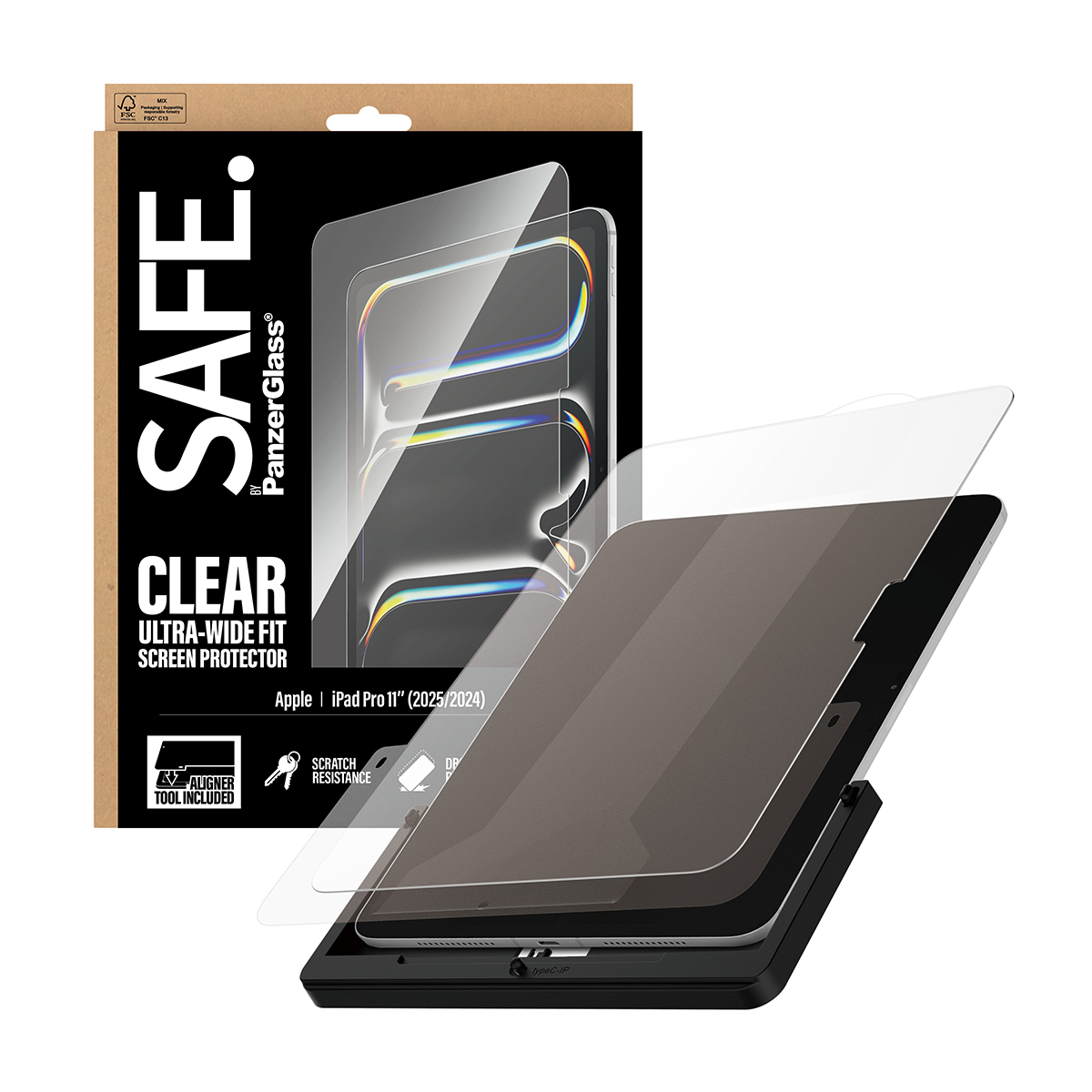 PanzerGlass SAFE. by PanzerGlass - Bildschirmschutz für Tablet - ultraweite Passform, mit FASTFIT-Werkzeug - Glas - für Apple 11-inch iPad Pro (M4, M5)