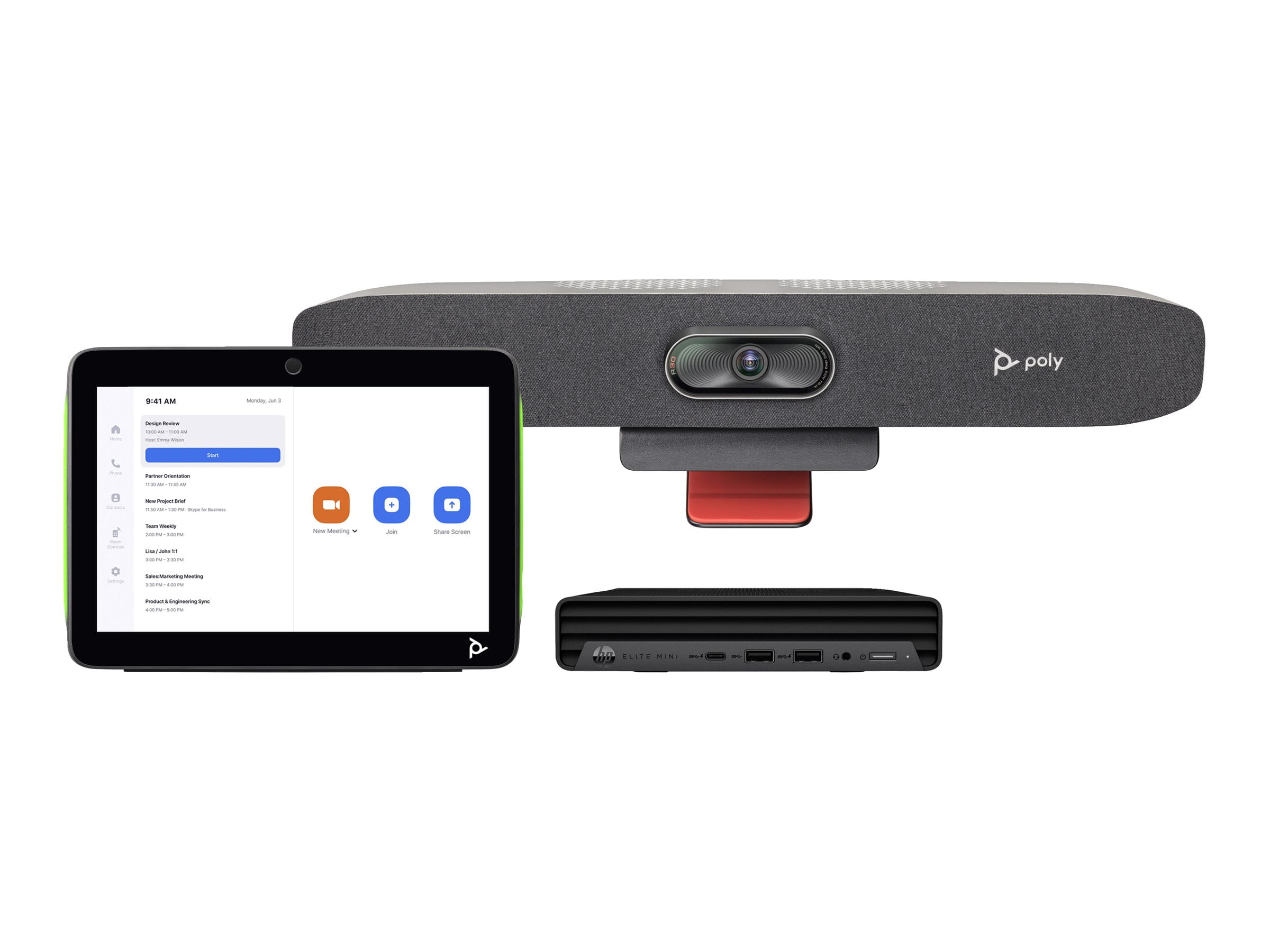 Poly Studio Small Room Bundle - Für Zoom Rooms - Kit für Videokonferenzen (HP Mini Conferencing PC, Poly Studio R30 video bar, Poly TC10 Touchcontroller)