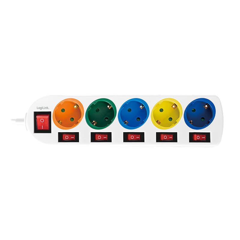 LogiLink Multicolor - Steckdosenleiste - Wechselstrom 250 V - 3680 Watt - Ausgangsanschlüsse: 5 (5 x Stecker CEE 7/3)