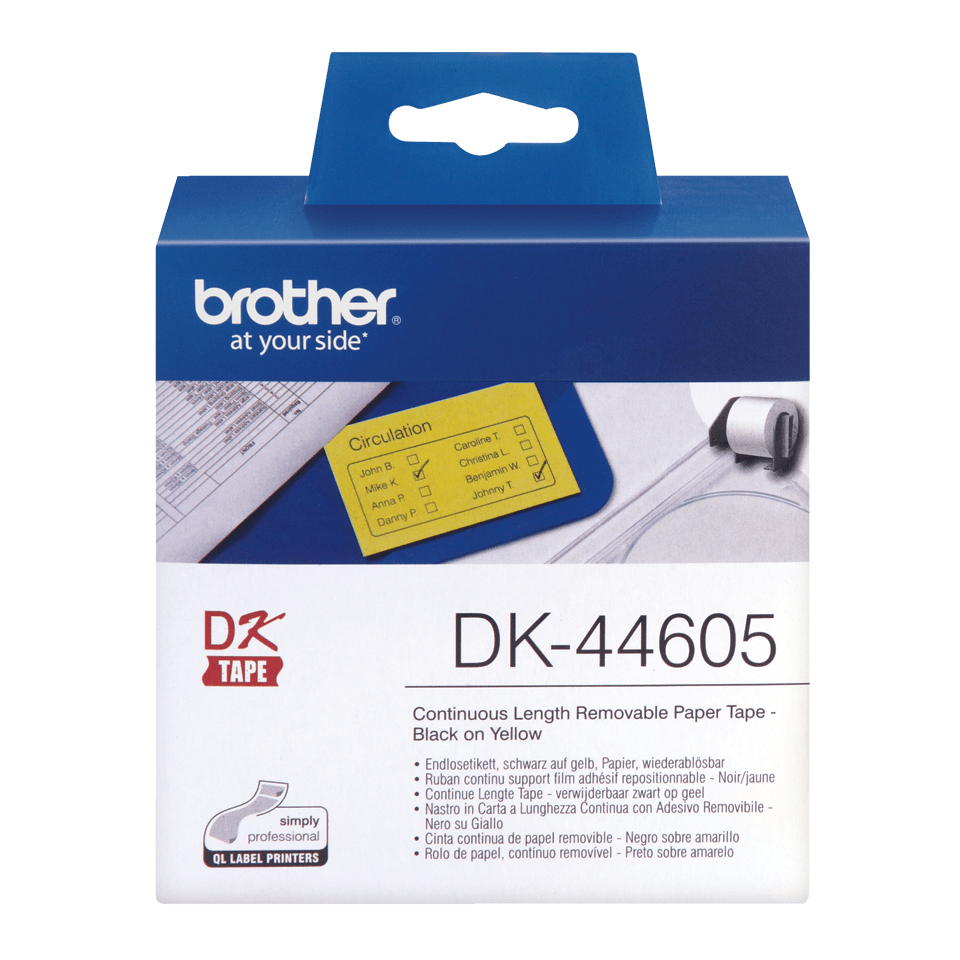 Brother DK44605 - Entfernbarer Klebstoff - Gelb - Rolle (6,2 cm x 30,5 m)