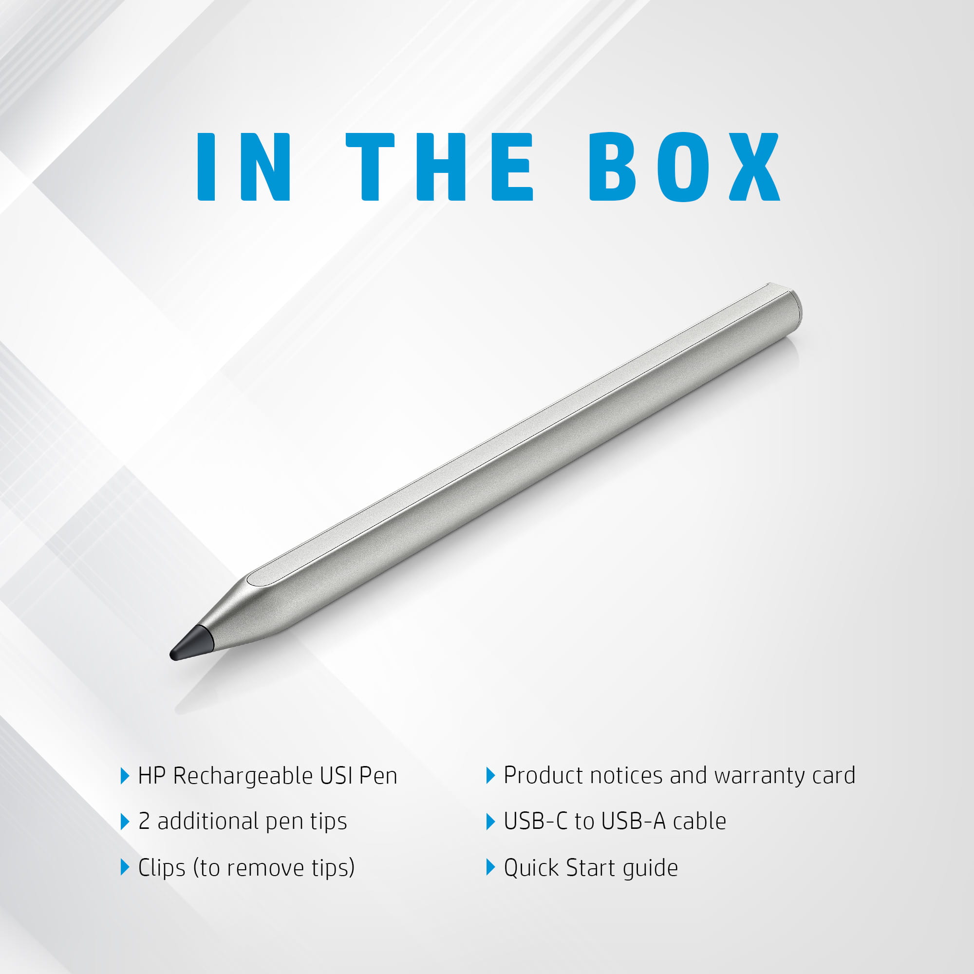 HP Wiederaufladbarer Wireless-USI-Stift, Laptop, HP, Silber, China, 20 g, 9 mm