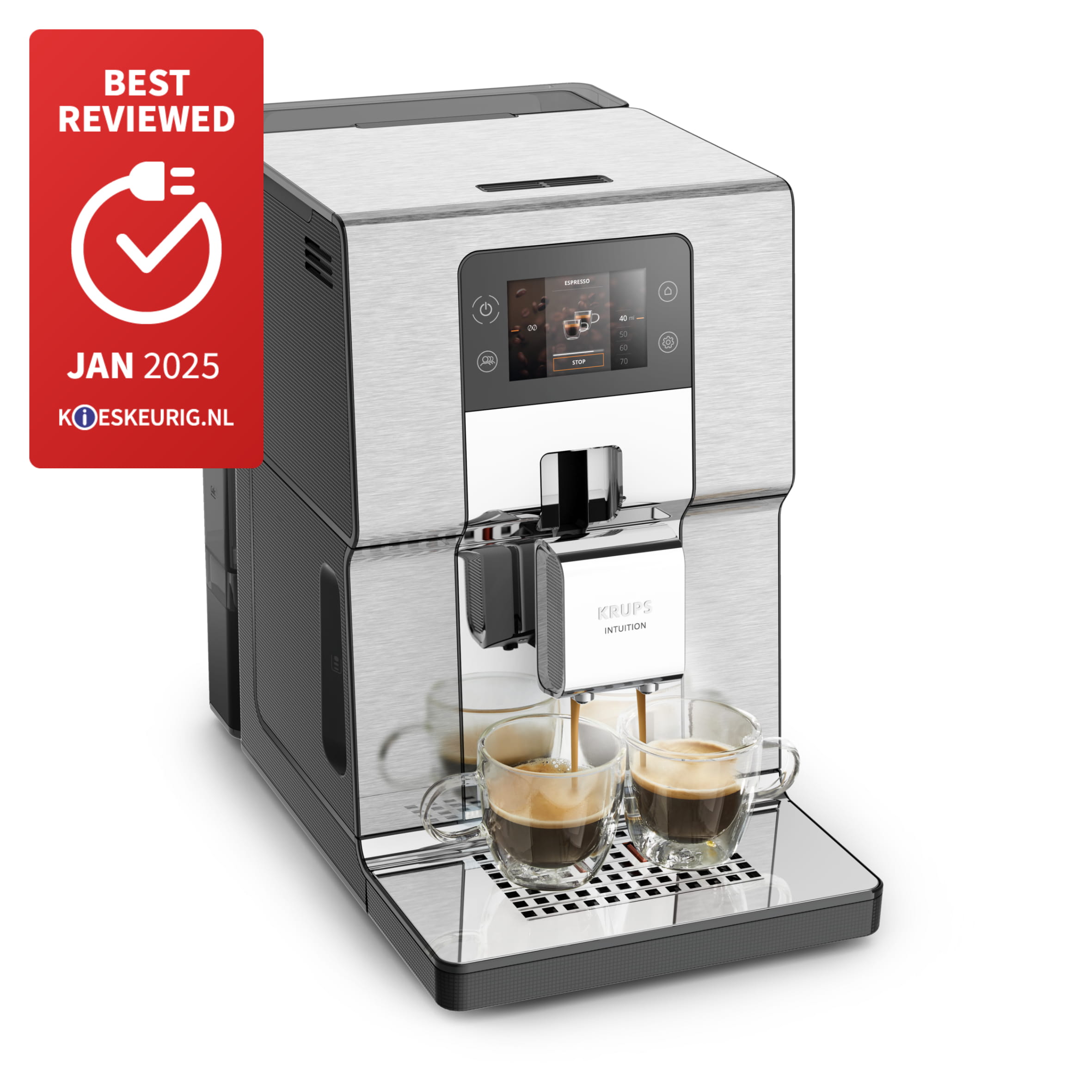 Krups Intuition Experience+ EA877D10, Espressomaschine, 3 l, Kaffeebohnen, Eingebautes Mahlwerk, 1550 W, Schwarz, Gebürsteter Stahl