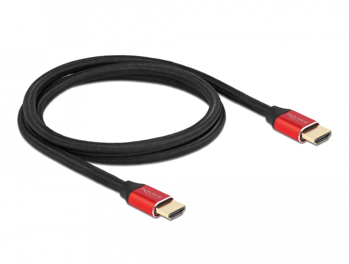 Delock Ultra High Speed - HDMI-Kabel - HDMI männlich zu HDMI männlich - 1 m - Dreifachisolierung - Rot - hauchvergoldete Kontakte, unterstützt 8K 60 Hz (7680 x 4320)