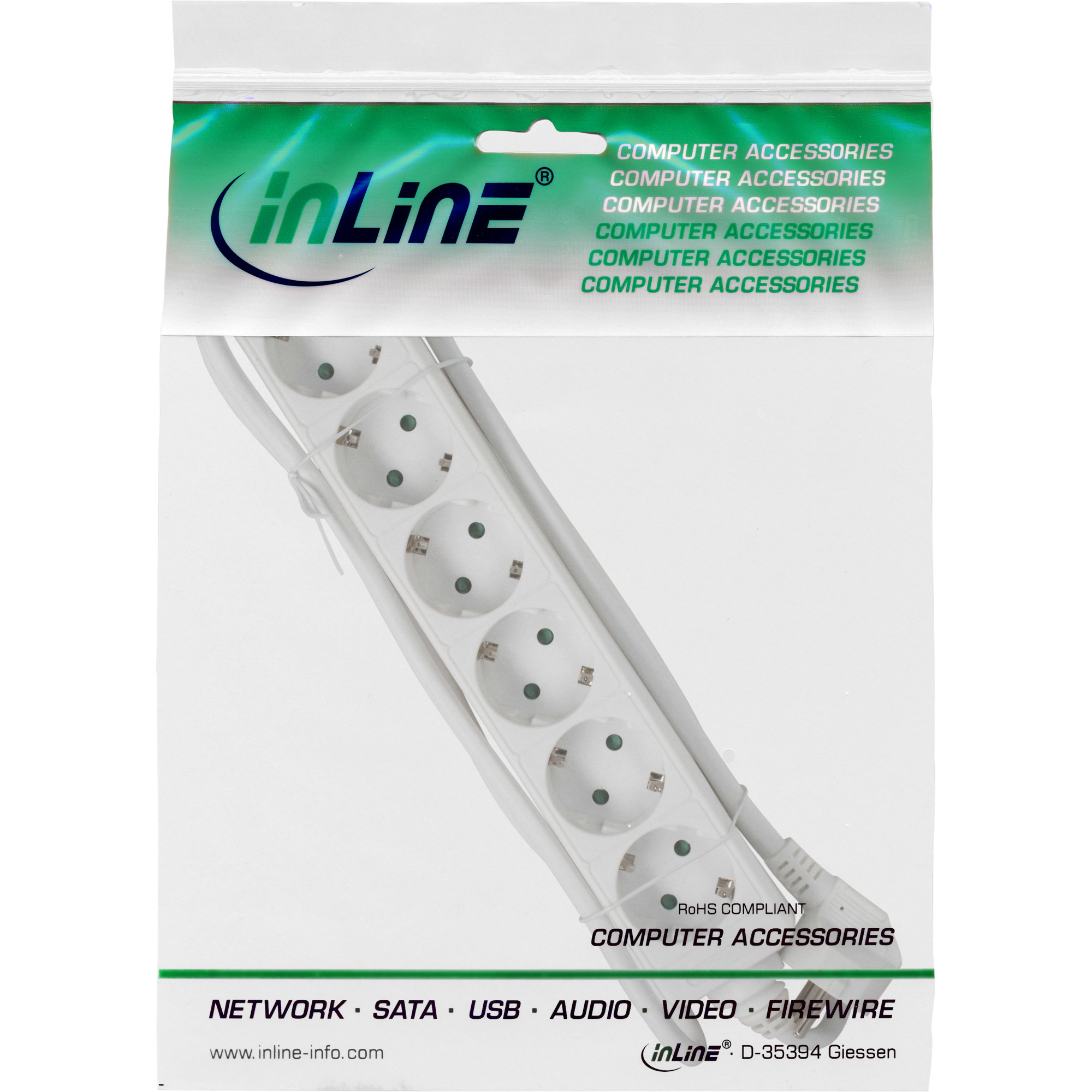 InLine Steckdosenleiste - 6-fach Schutzkontakt - weiß - 1,5m InLine Steckdosenleiste - 6-fach Schutzkontakt - weiß - 1,5m