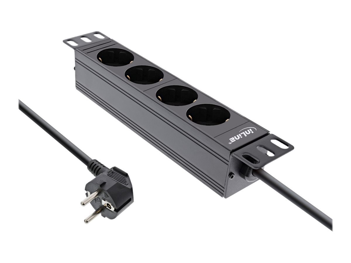 InLine 10" Steckdosenleiste - 4-fach Schutzkontakt - ohne Schalter - 2m - schwarz