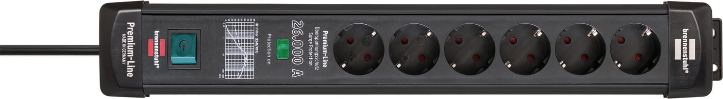 Brennenstuhl 1951160400, 1,8 m, Drinnen, IP20, Schwarz, 6 AC-Ausgänge, 90 mm