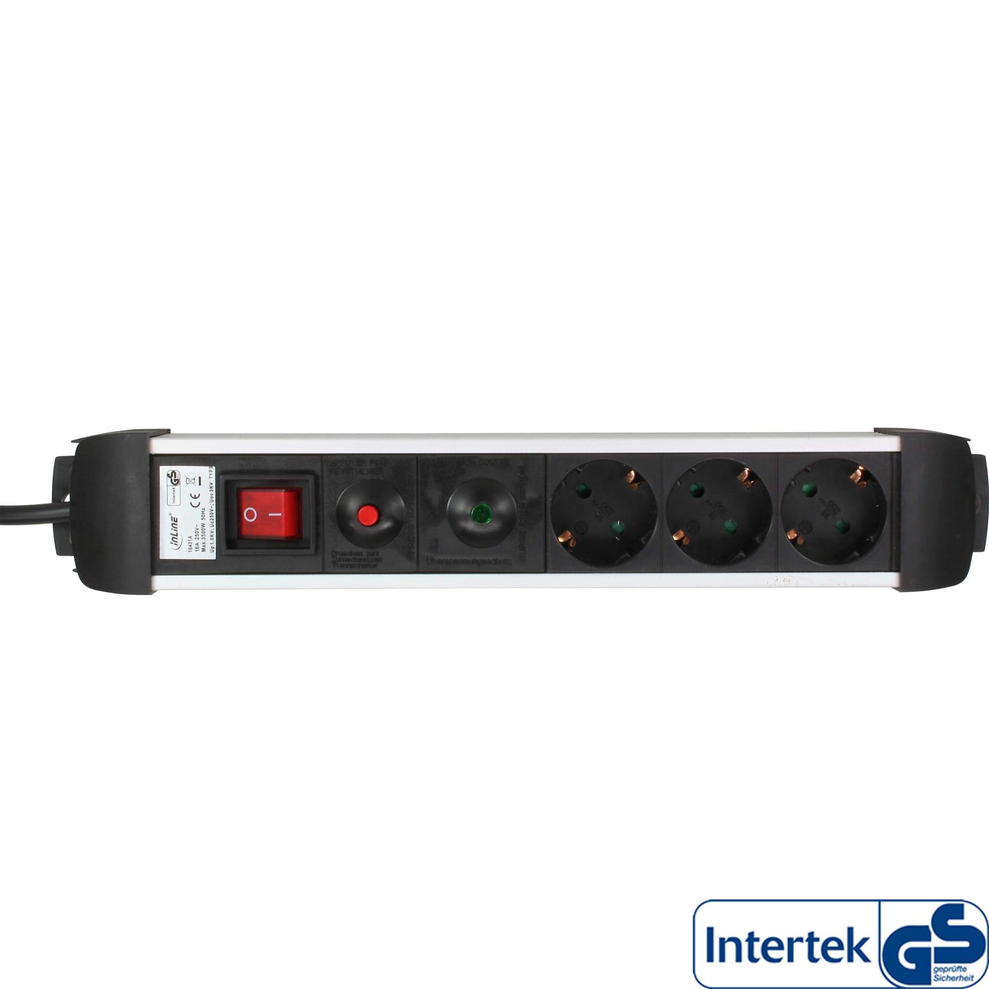 InLine Steckdosenleiste Alu - 6-fach Schutzkontakt - mit Ü-Schutz - Schalter - 1,5m