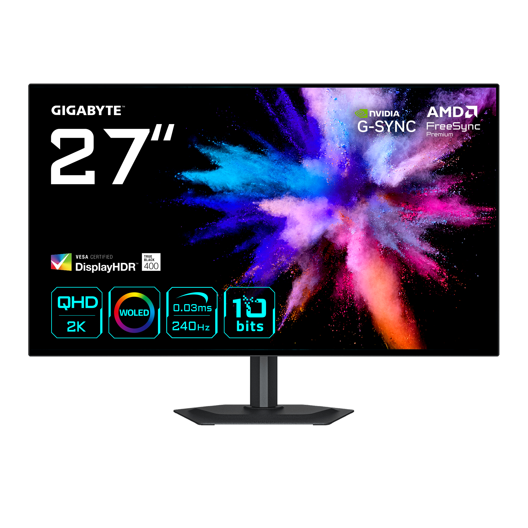 Gigabyte GO27Q24G 27” OLED 2K QHD Gaming-Monitor - 2560 x 1440, 240Hz, 0.03ms, 275 cd/m², FreeSync Premium, G-Sync Kompatibel, HDMI 2.1, DisplayPort 1.4, 68,6 cm (27"), 2560 x 1440 Pixel, Quad HD, OLED, 0,03 ms, Schwarz