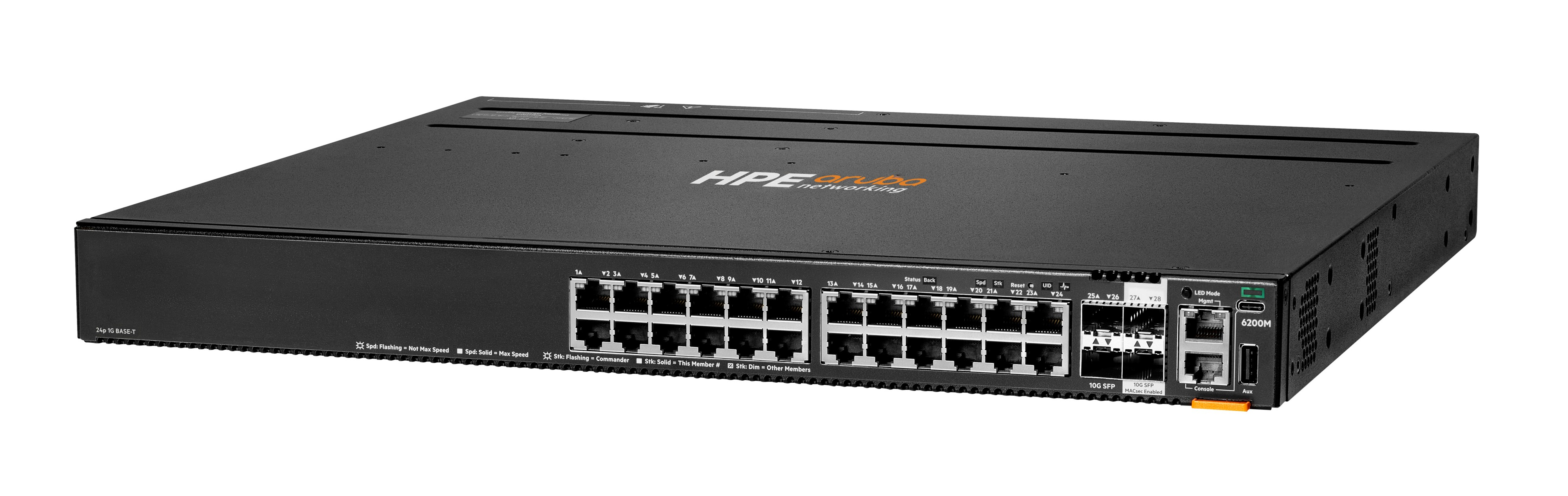 HPE Aruba 6200M 24G 4SFP+ Switch - Switch - max. Stapelentfernung 10 km - L3 - managed - 24 x 10/100/1000 + 4 x 1 Gigabit / 10 Gigabit SFP+ (Uplink / Stacking)