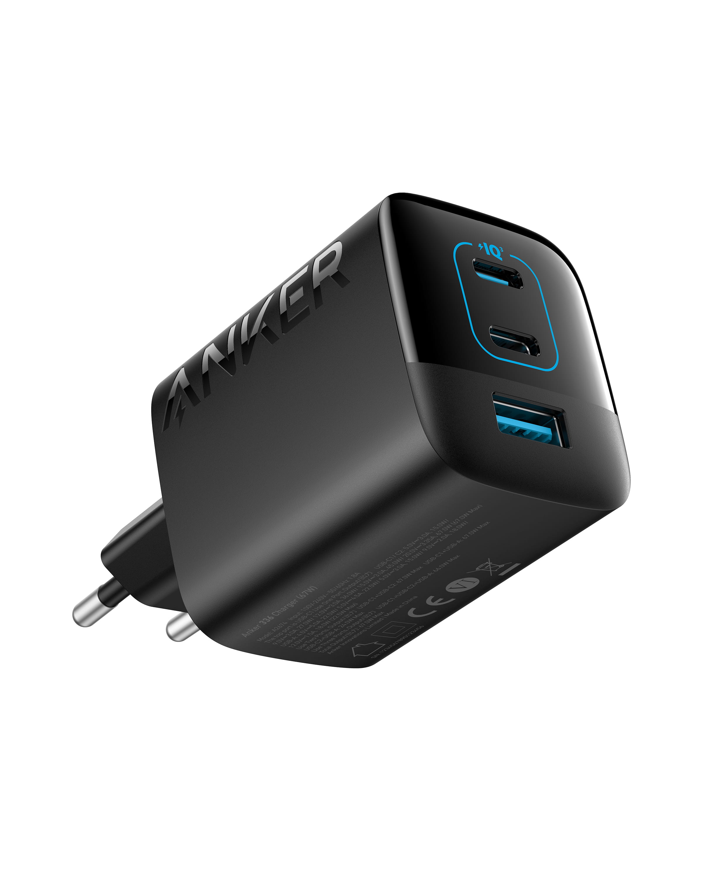 ANKER 336 - Netzteil - 67 Watt - 5 A - IQ 3.0, PD/PPS - 3 Ausgabeanschlussstellen (2 x USB-C, USB Typ A)