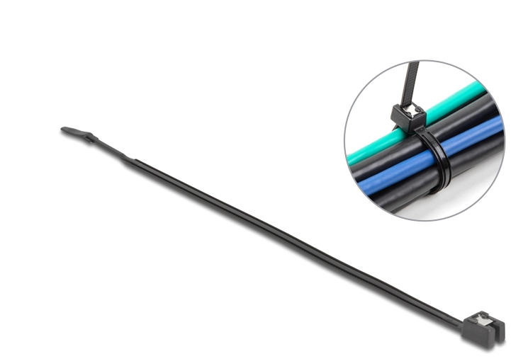 Delock Kabelbinder - selbstschneidend, Breite 4,8 mm - 28 cm - Schwarz (Packung mit 50)