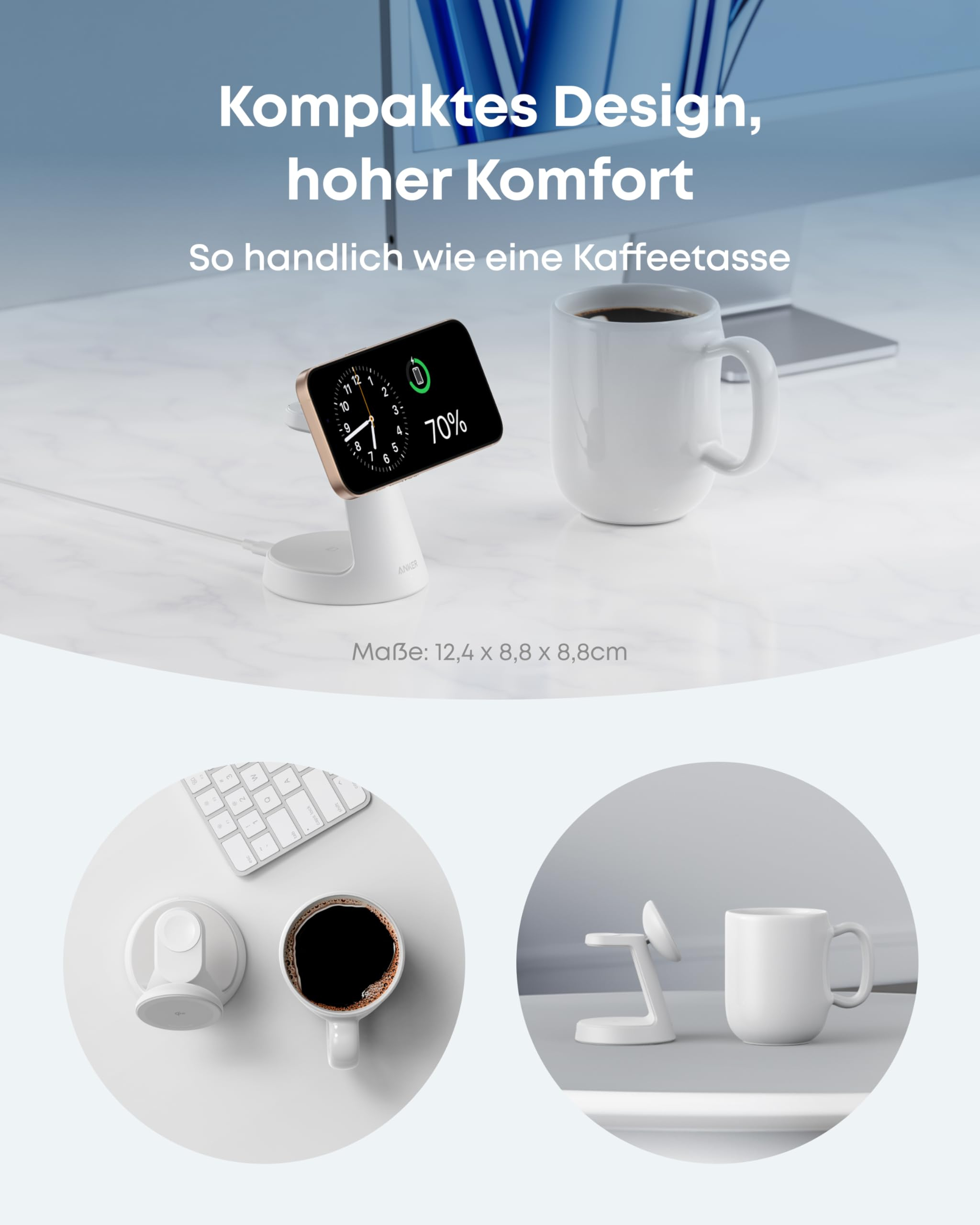 ANKER MagGo, Drinnen, USB, Kabelloses Aufladen, Weiß