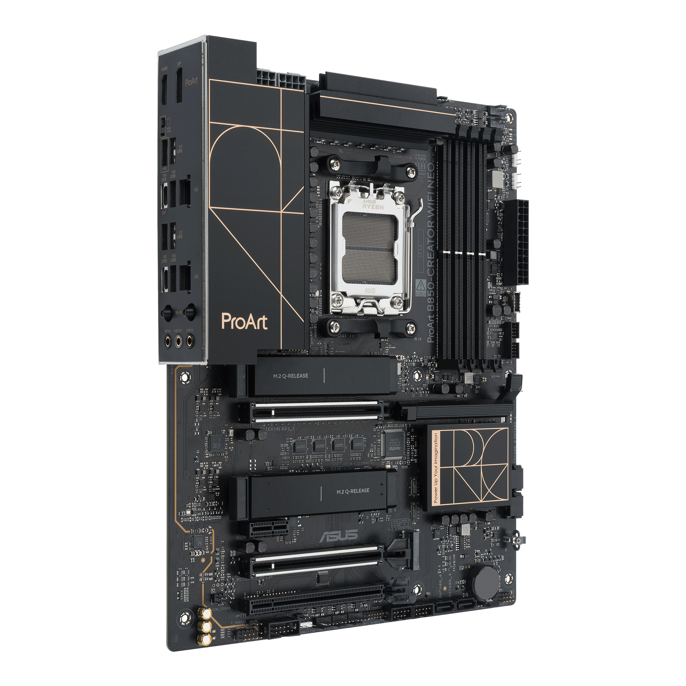 ASUS ProArt B850-CREATOR WIFI NEO - Motherboard - ATX - Socket AM5 - AMD B850 Chipsatz - USB-C 3.2 Gen 2x2, USB-C 3.2 Gen2, USB 3.2 Gen 2, USB 3.2 Gen 1, USB4, USB-C 3.2 Gen 1 - 2 x 5 Gigabit LAN, Wi-Fi 7, Bluetooth - Onboard-Grafik (CPU erforderlich)