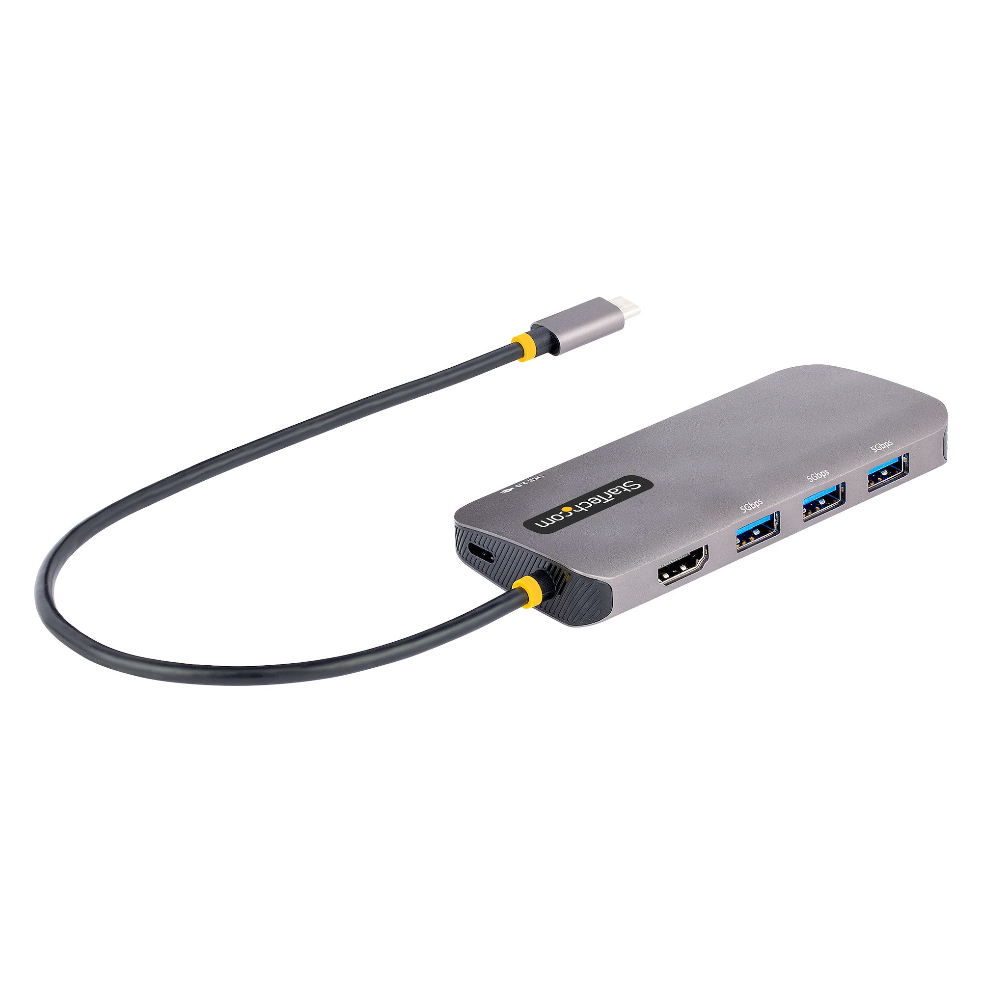 StarTech.com USB C Multiport Adapter, 4K 60Hz HDMI Video, 3-Port 5Gbps USB-A 3.2 Hub, 100W Power Delivery Passthrough, GbE, USB Type-C Mini Travel Dock with Charging, 12in/30cm Cable - USB C Laptop Docking Station (127B-USBC-MULTIPORT)