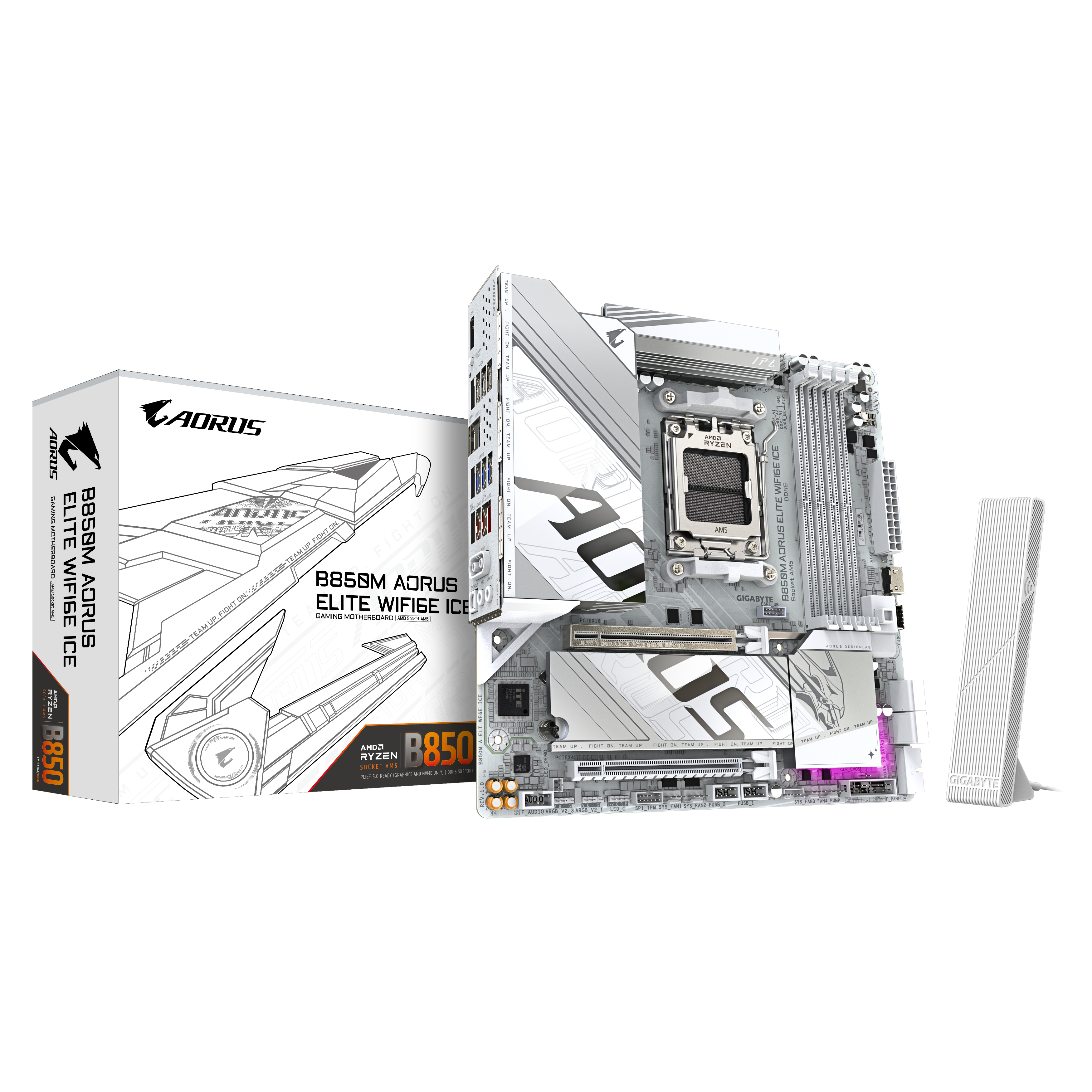 Gigabyte AORUS B850M ELITE WIFI6E ICE - Motherboard - micro ATX - Socket AM5 - AMD B850 Chipsatz - USB-C 3.2 Gen 2x2, USB-C 3.2 Gen2, USB 3.2 Gen 1, USB 3.2 Gen 2 - Bluetooth, 2.5 Gigabit LAN, Wi-Fi 6E - Onboard-Grafik (CPU erforderlich)