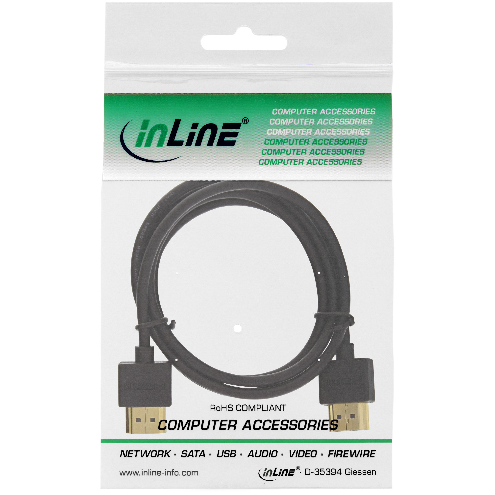 InLine HDMI Superslim Kabel A an A - HS mit Eth. - Premium - schwarz / gold - 1,8m