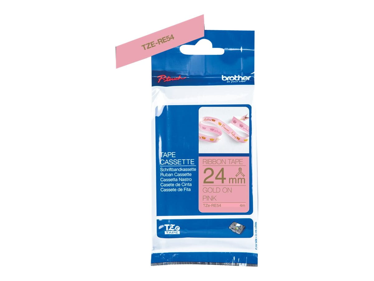 Brother TZe-RE54 - Seidig - Gold auf Pink - Rolle (2,4 cm x 4 m)
