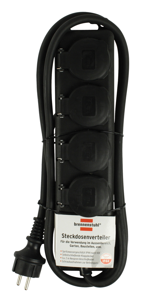 Brennenstuhl Extension socket IP44 4-way black