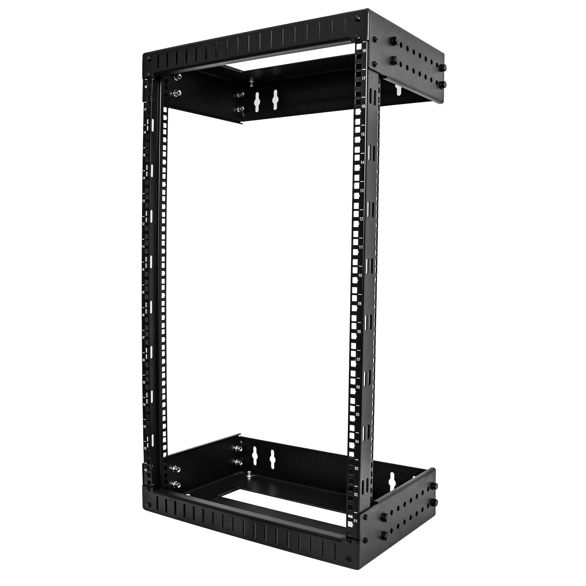 StarTech.com 18HE Netzwerkschrank 19 Zoll für Wandmontage - Einstellbare Tiefe 30 - 50 cm - 2 Pfosten Open Frame Serverschrank/Wandrack/Server rack -  Käfigmuttern & Schrauben (RACK-18U-20-WALL-OA)